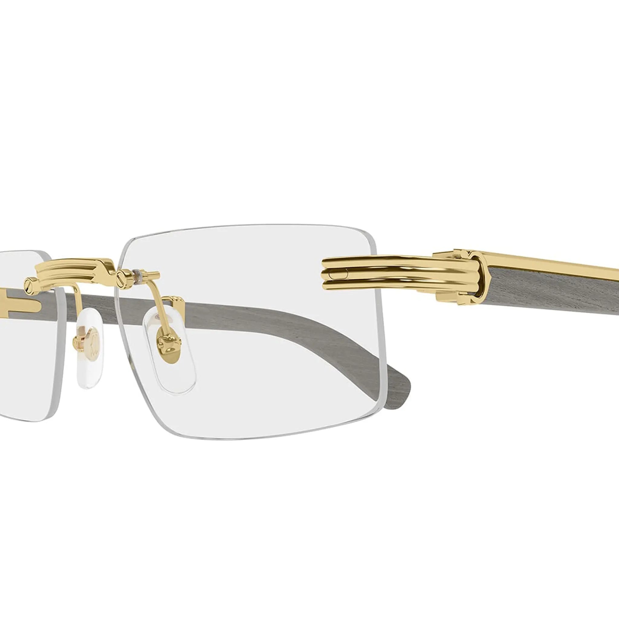 Cartier Eyewear CT0485O-005 Transparent Gold Grey Wood Rimless Sunglasses