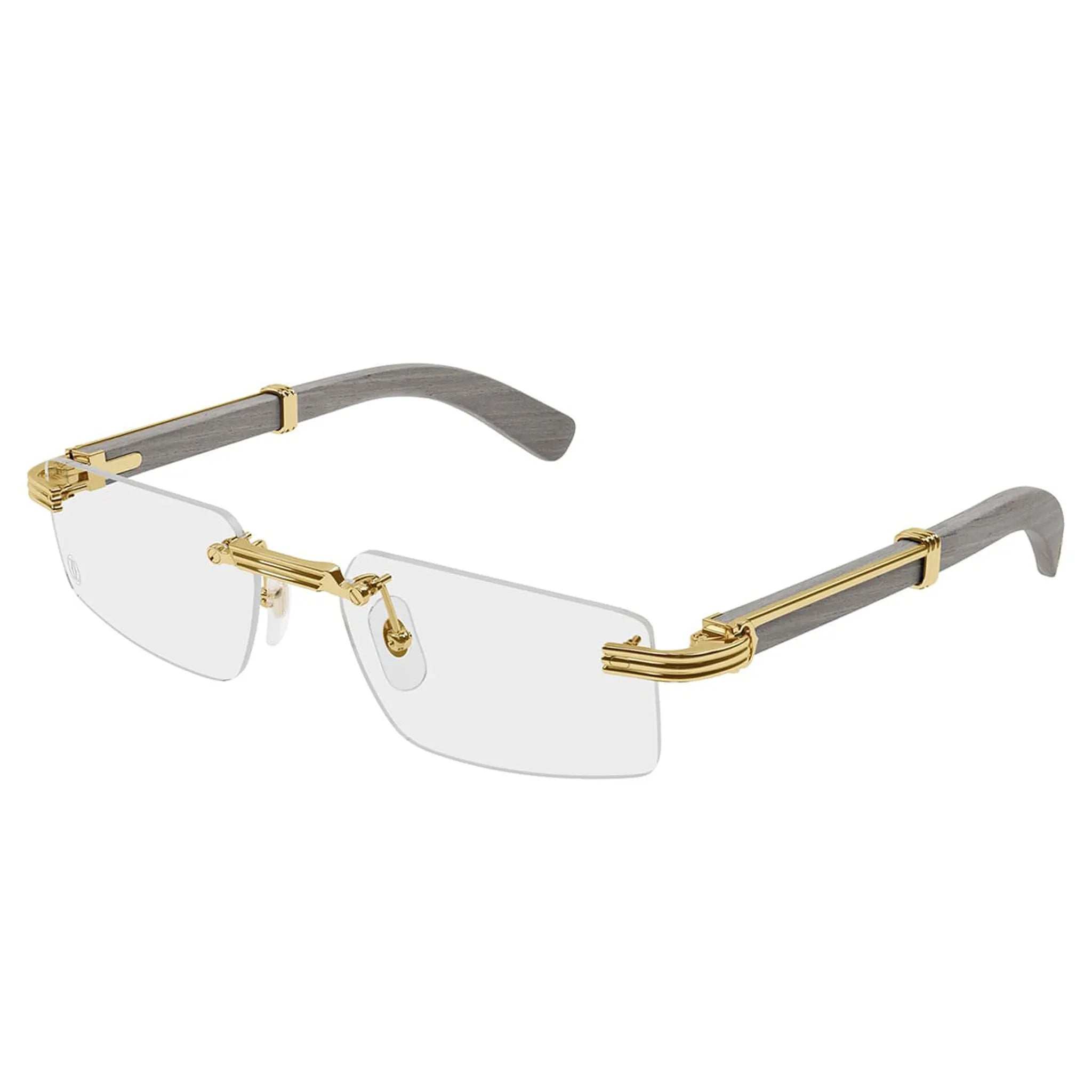 Cartier Eyewear CT0485O-005 Transparent Gold Grey Wood Rimless Sunglasses