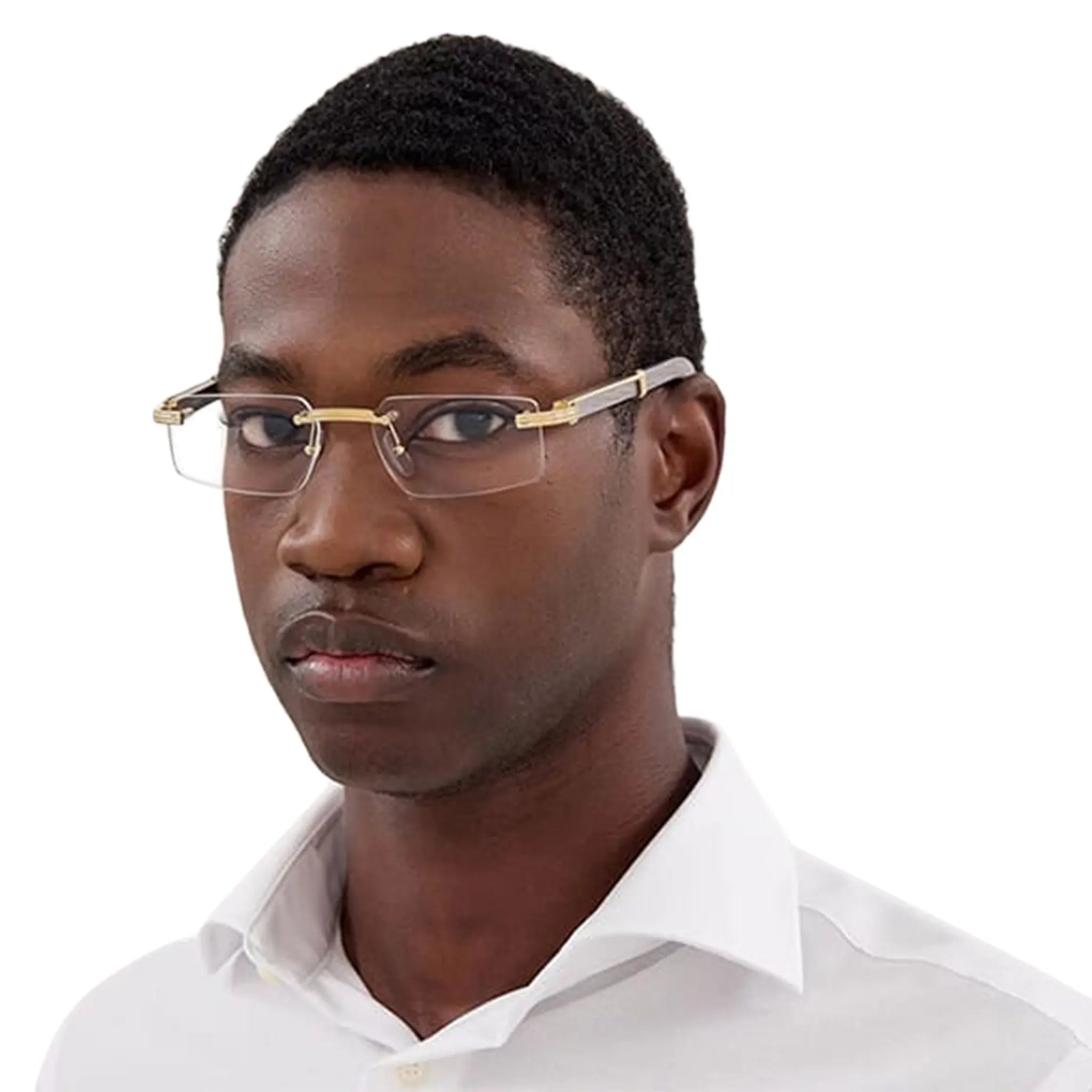 Cartier Eyewear CT0485O-005 Transparent Gold Grey Wood Rimless Sunglasses