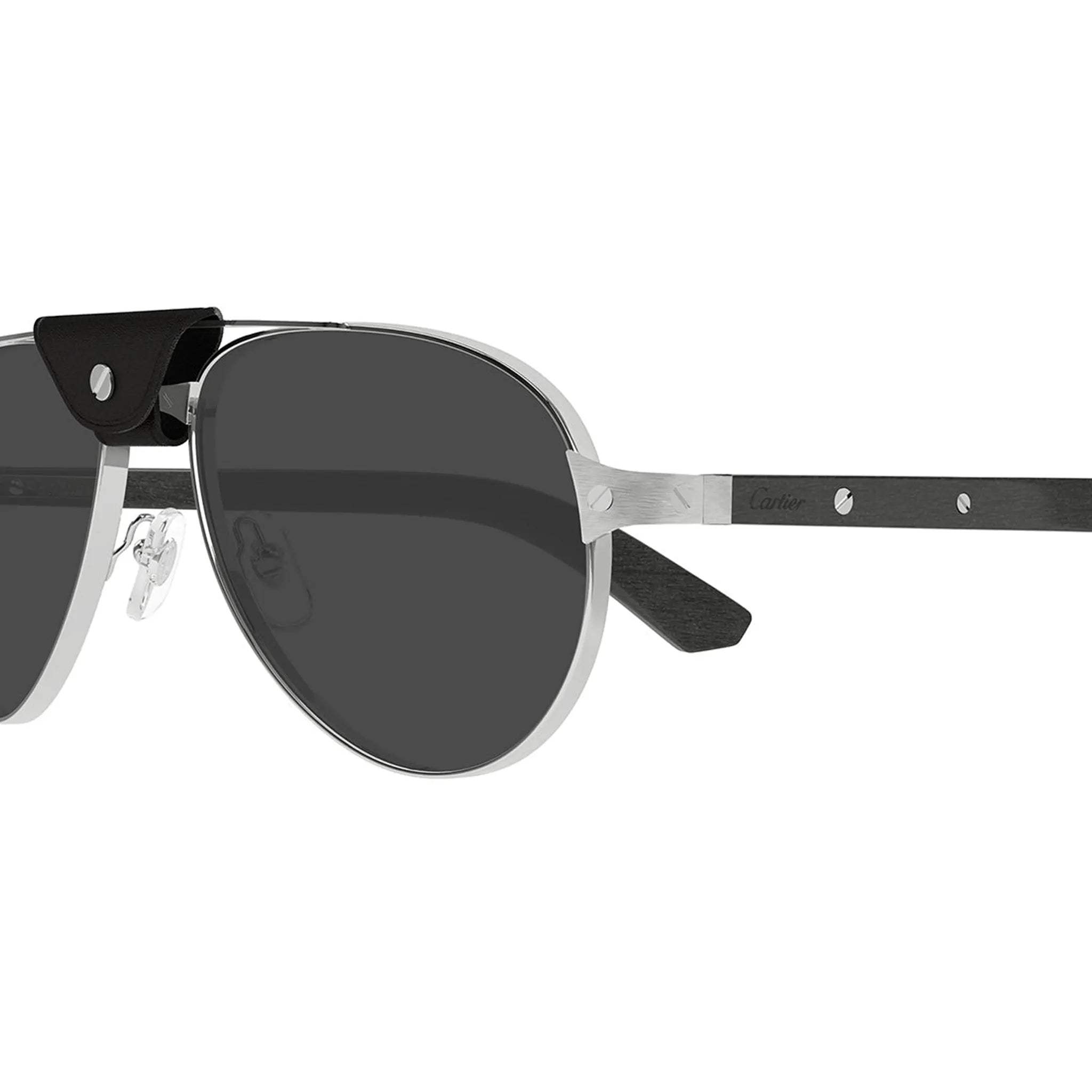 Detailed View of Cartier Eyewear CT0495S-003 Silver Black Rimless Sunglasses