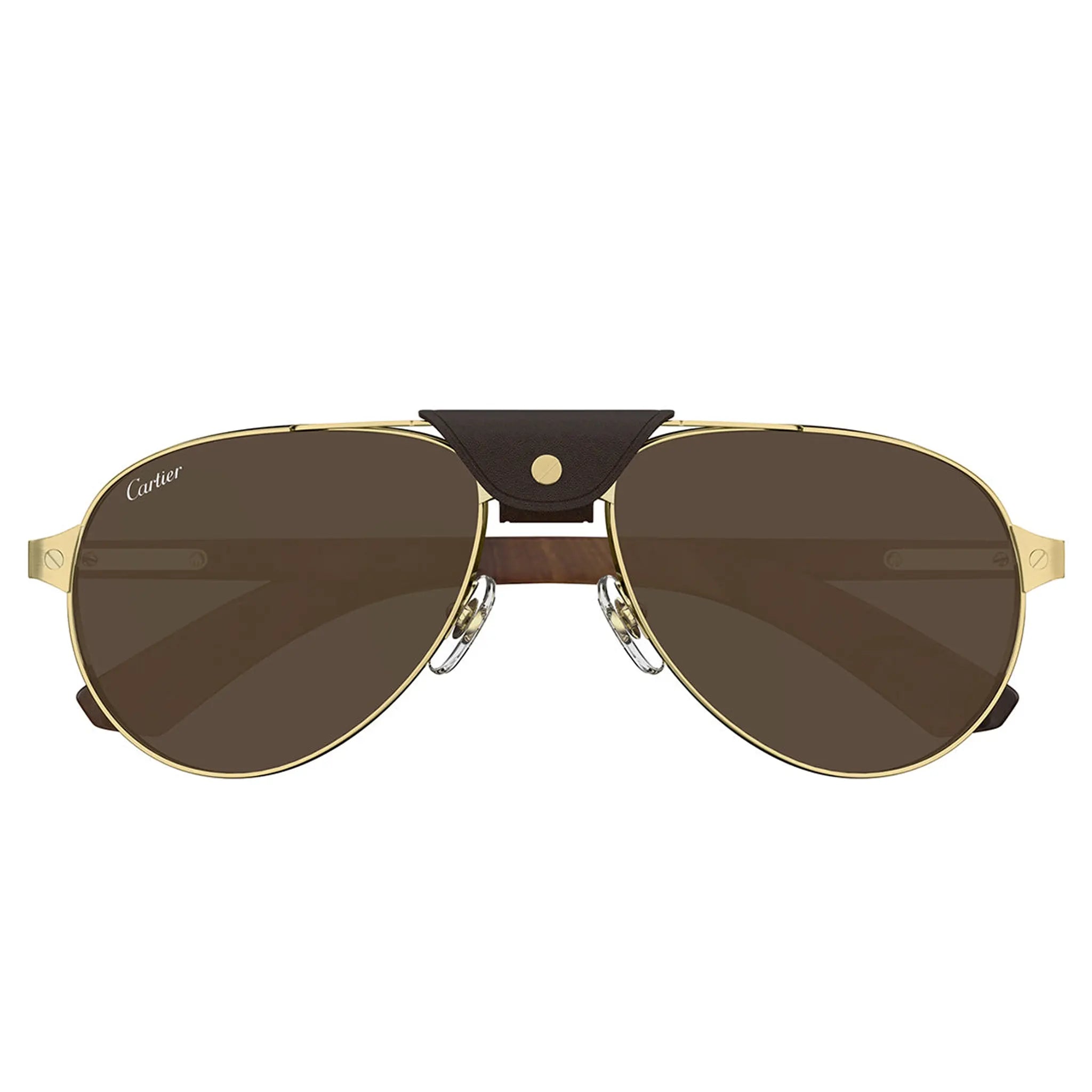Front View of Cartier Eyewear CT0495S-004 Gold Brown Rimless Sunglasses