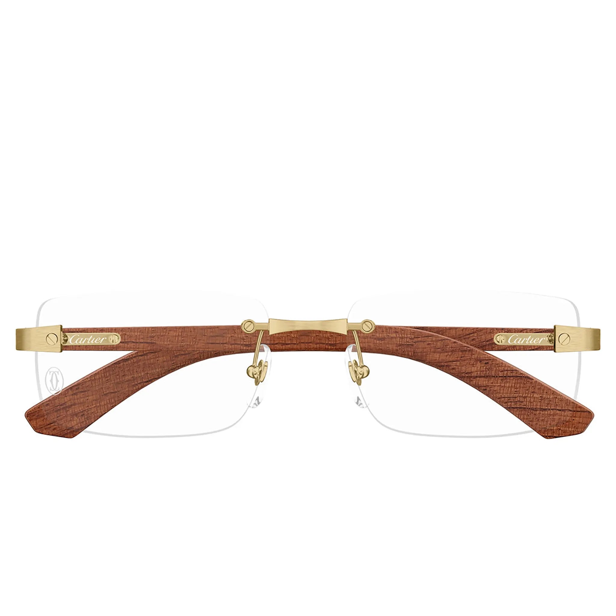 Front View of Cartier Eyewear CT0513O-002 Transparent Gold Brown Rimless Sunglasses