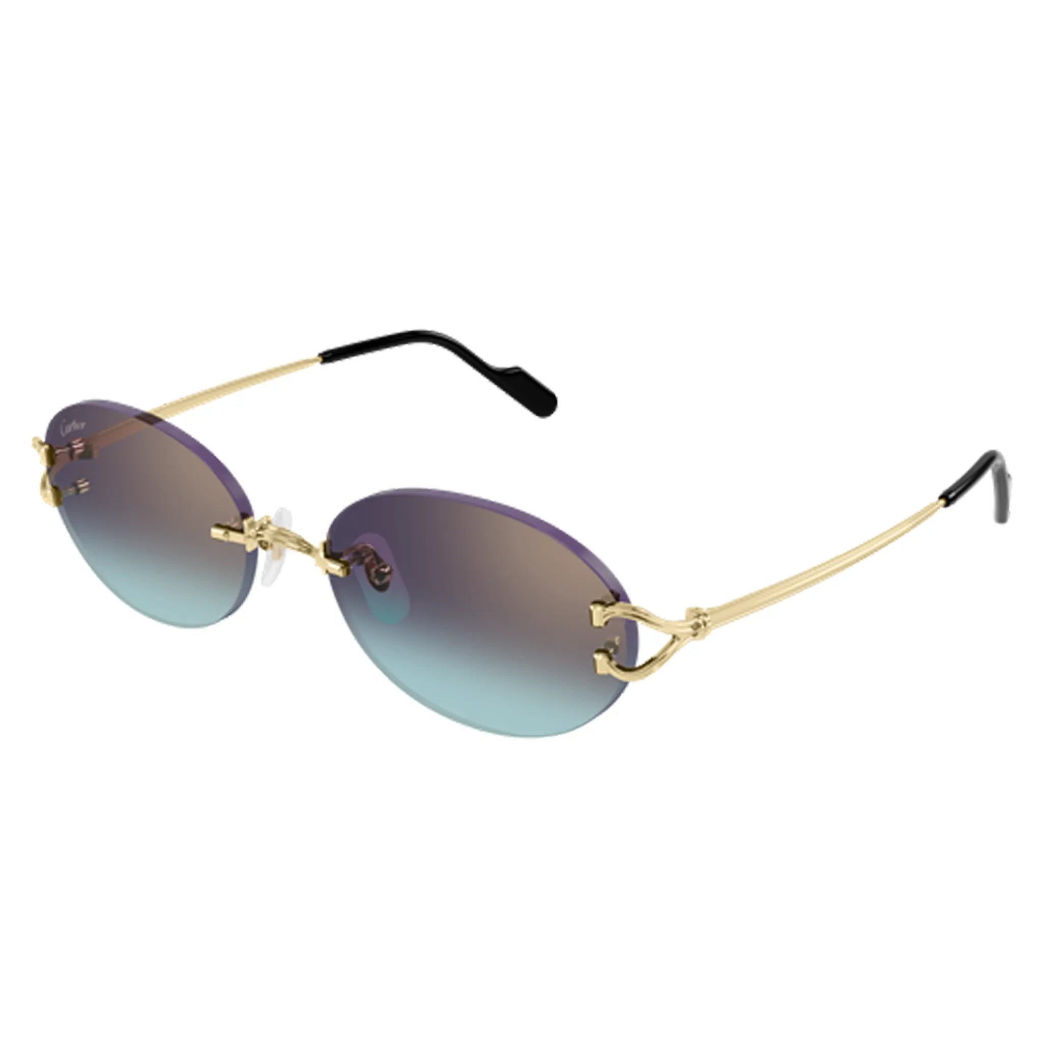 Front Side View of Cartier Eyewear CT0551S-008 Blue Gold Rimless Sunglasses