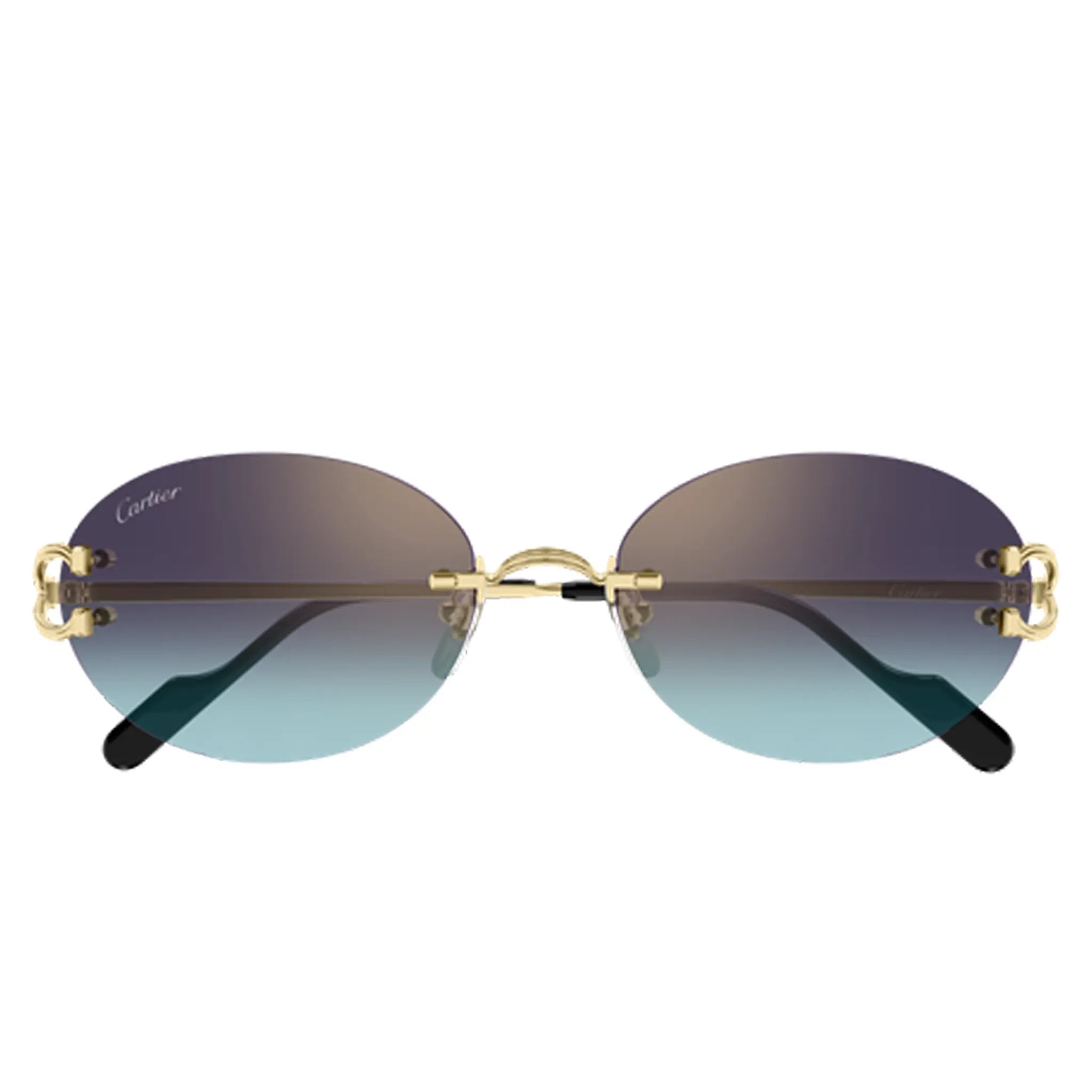 Front View of Cartier Eyewear CT0551S-008 Blue Gold Rimless Sunglasses