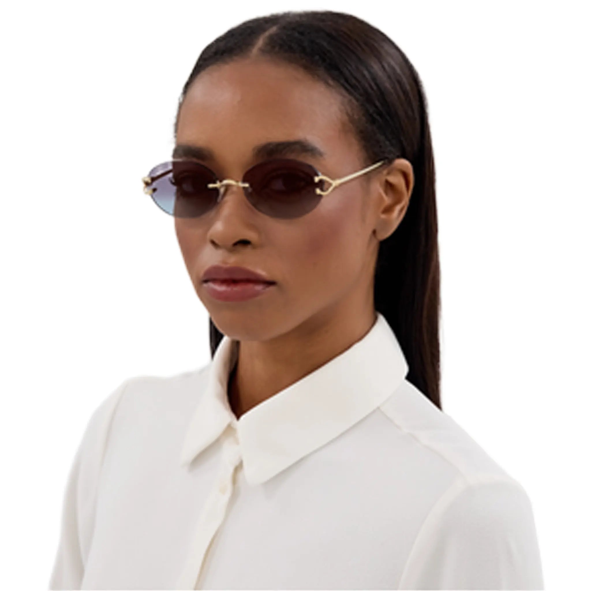 Front Side View of Cartier Eyewear CT0551S-008 Blue Gold Rimless Sunglasses