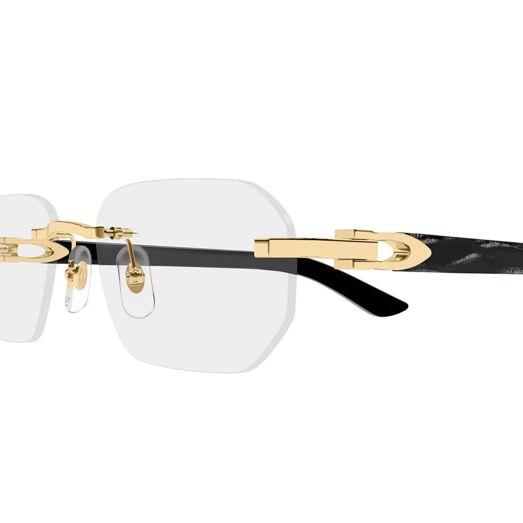 Detailed View of Cartier Eyewear CT0583O-001 Transparent Gold Black Rimless Sunglasses