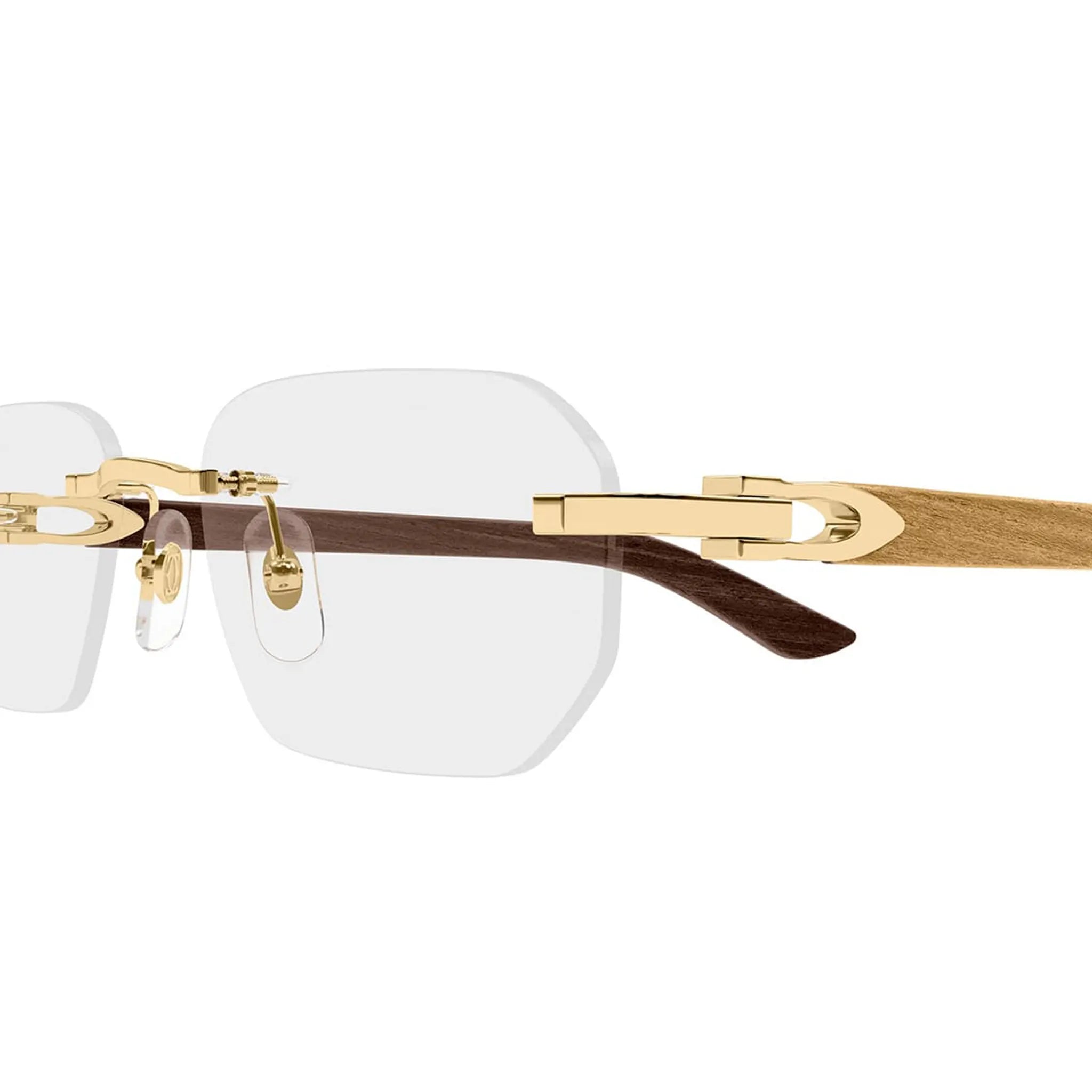 Detailed Front View of Cartier Eyewear CT0583O-003 Transparent Gold Rimless Sunglasses