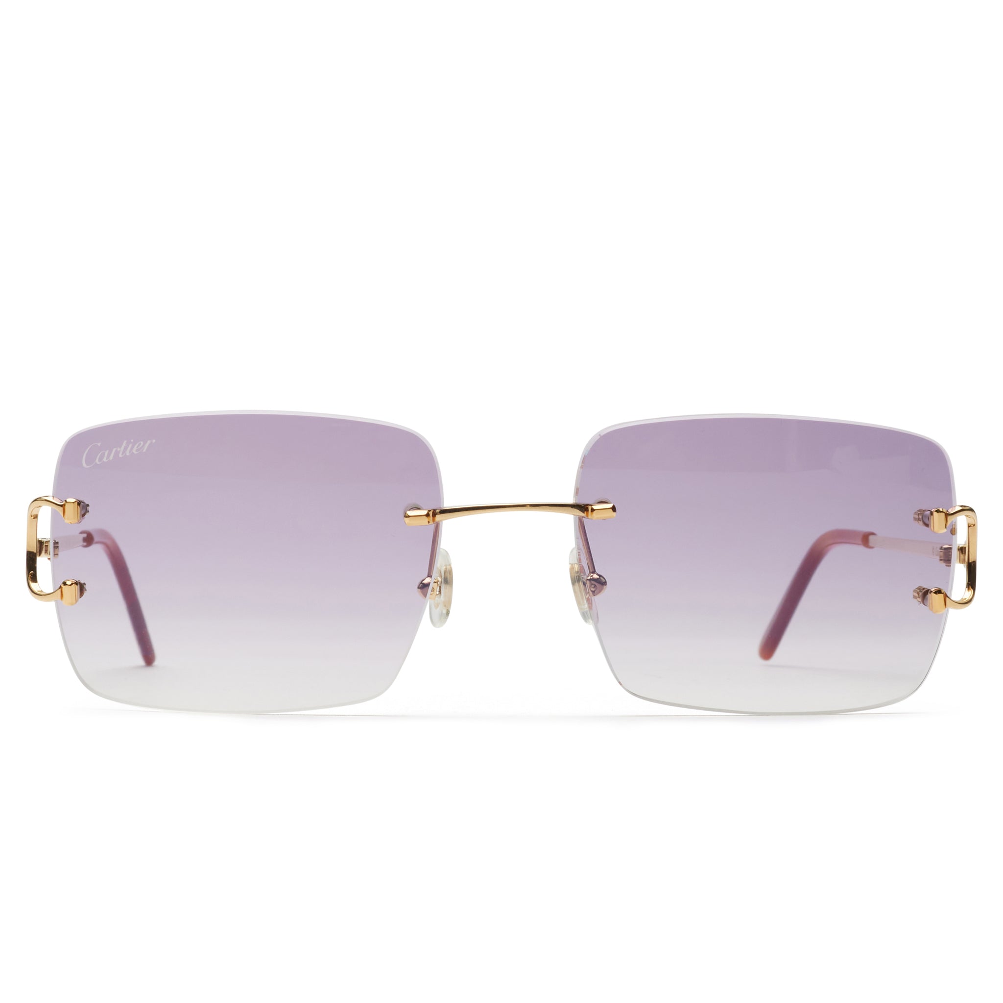 Front view of Cartier Eyewear Custom CT00920-001 C Decor Blue Rimless Sunglasses 