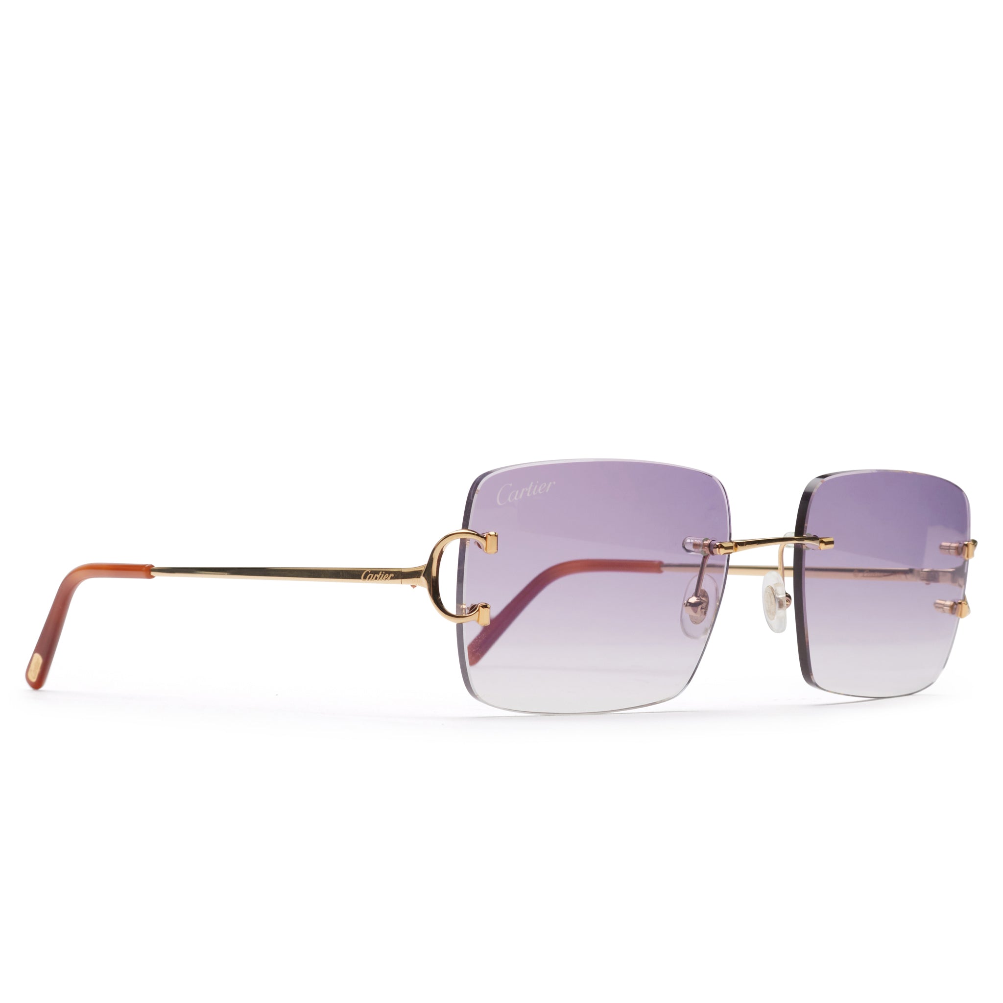 Front side view of Cartier Eyewear Custom CT00920-001 C Decor Blue Rimless Sunglasses