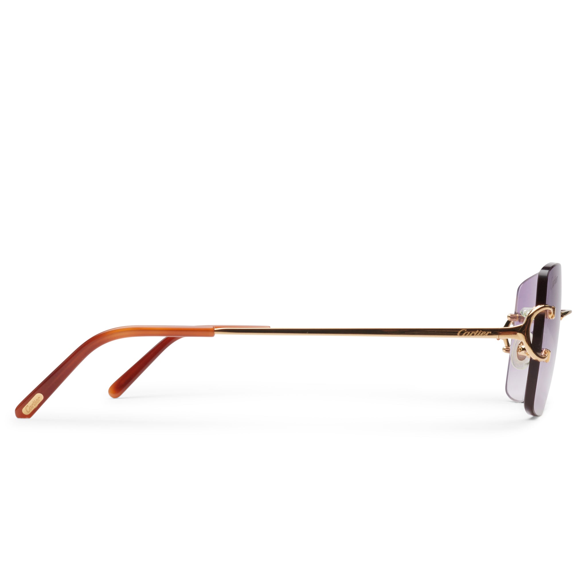 side view of Cartier Eyewear Custom CT00920-001 C Decor Blue Rimless Sunglasses