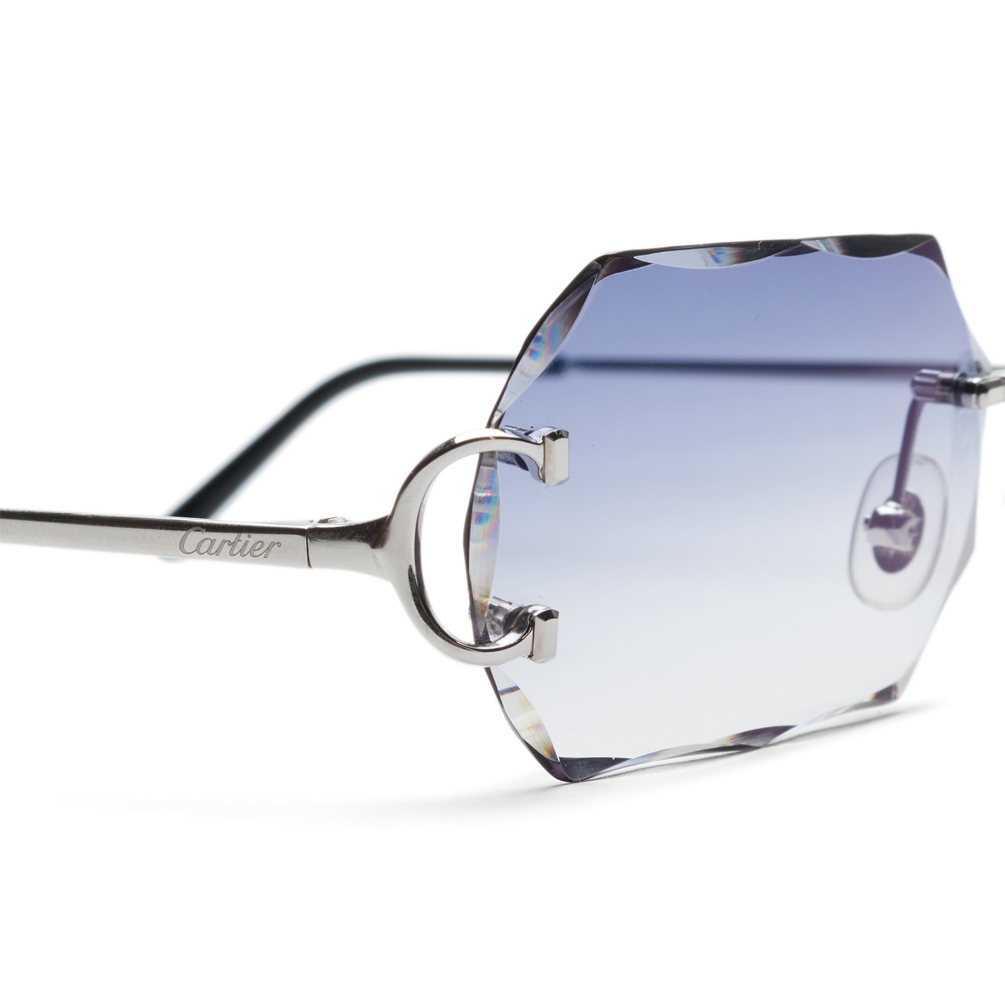 Frame detail view of Cartier Eyewear Custom CT00920-002 C Decor Silver Blue Rimless Sunglasses