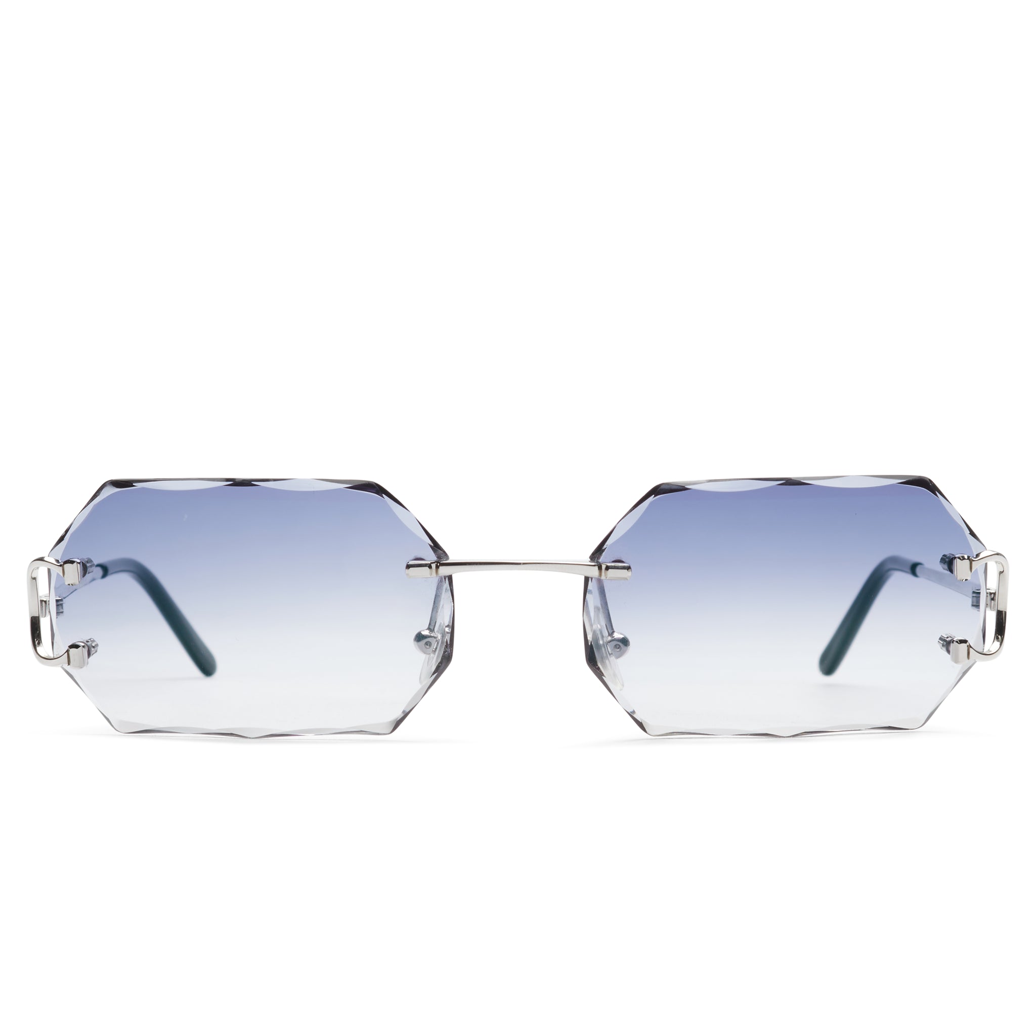 Front view of Cartier Eyewear Custom CT00920-002 C Decor Silver Blue Rimless Sunglasses 