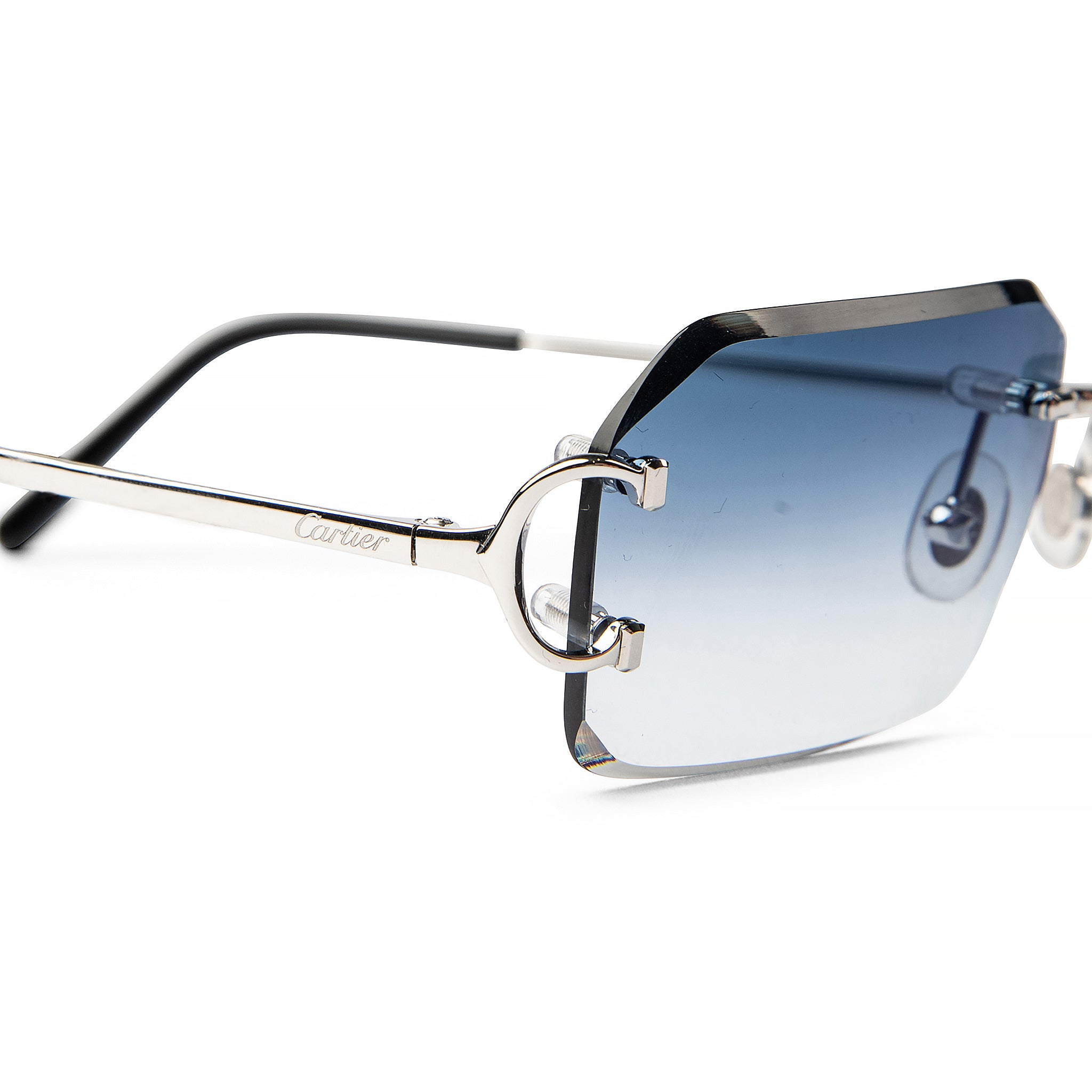 Image of Cartier Eyewear Custom CT0092O-002 C Decor Silver Blue Rimless Sunglasses