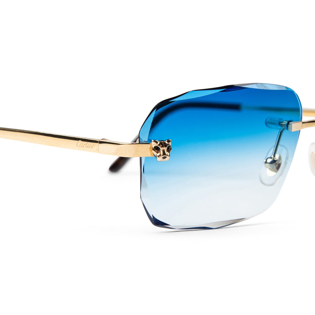 Cartier Panthere Rare Rimless Blue Gradient Sunglasses Panthère de Cartier Sunglasses CT0430S 004 Gold Blue - eye  main image 2