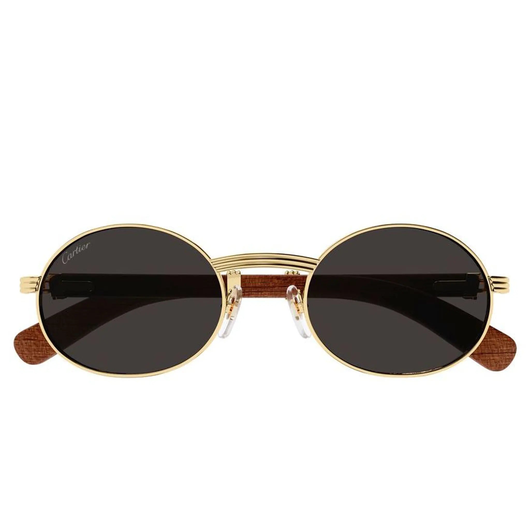 Front View of Cartier Eyewear Decor C De CT0464S-002 Buffalo Horn Gold Brown Sunglasses