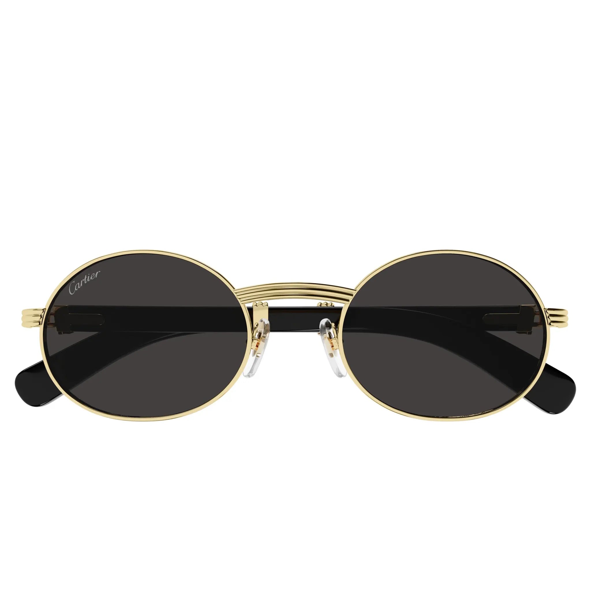 Front View of Cartier Eyewear Decor C De CT0464S-005 Buffalo Horn Gold Black Sunglasses