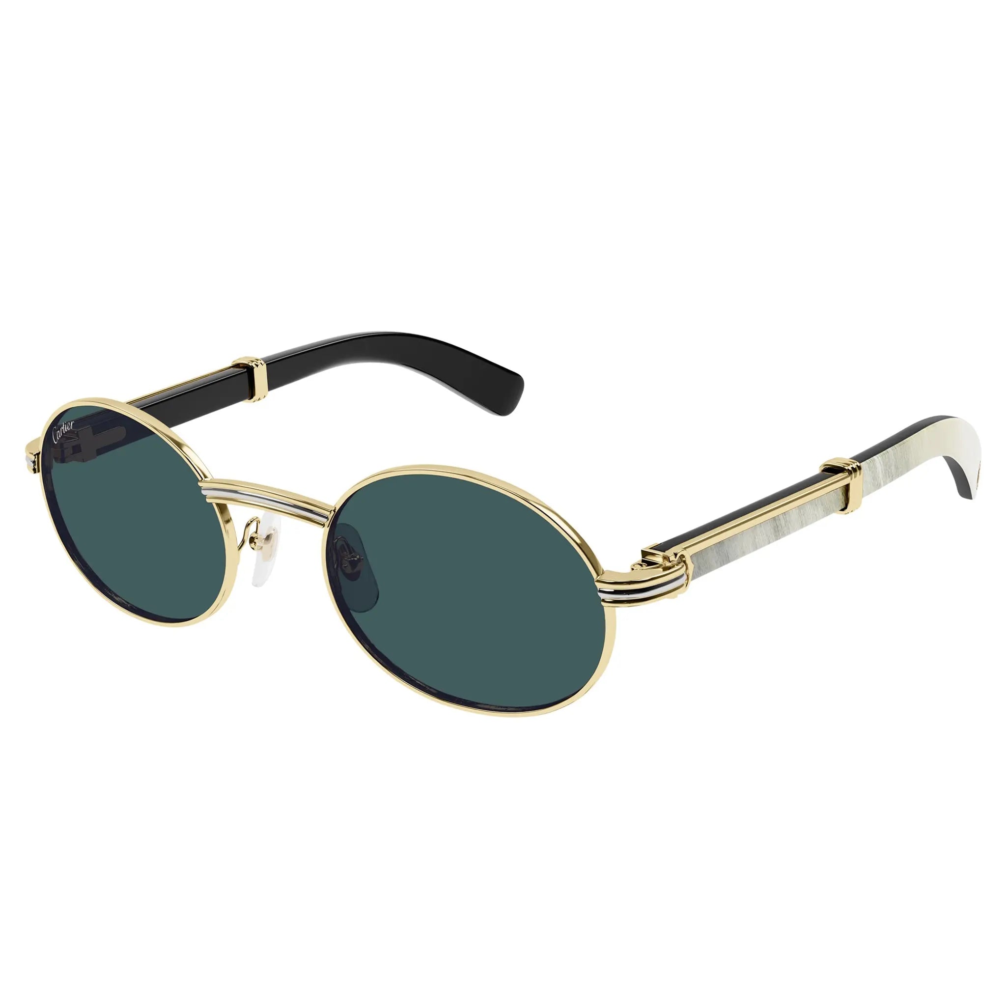 Front View of Cartier Eyewear Decor C De CT0464S-007 Buffalo Horn Gold White Sunglasses