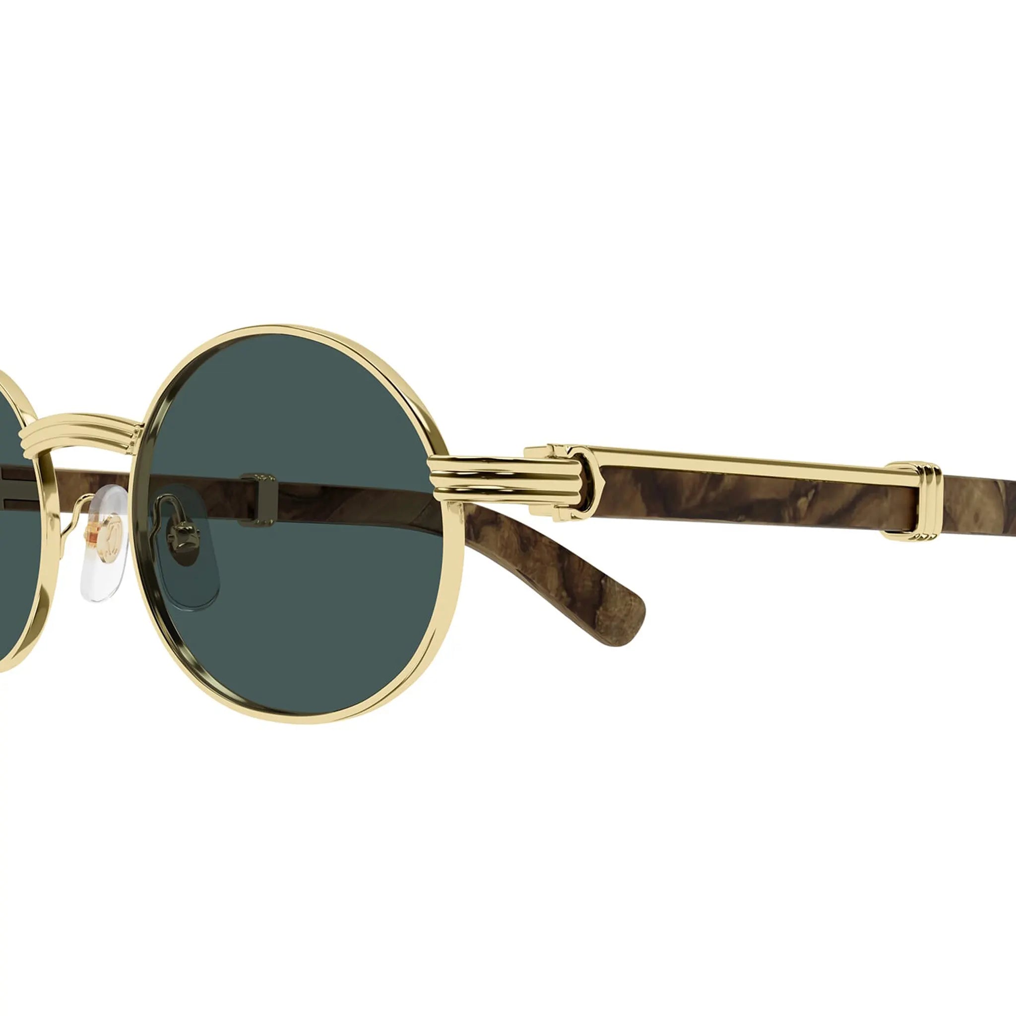 Detailed Front View of Cartier Eyewear Decor C De CT0464S-010 Buffalo Horn Green Brown Sunglasses