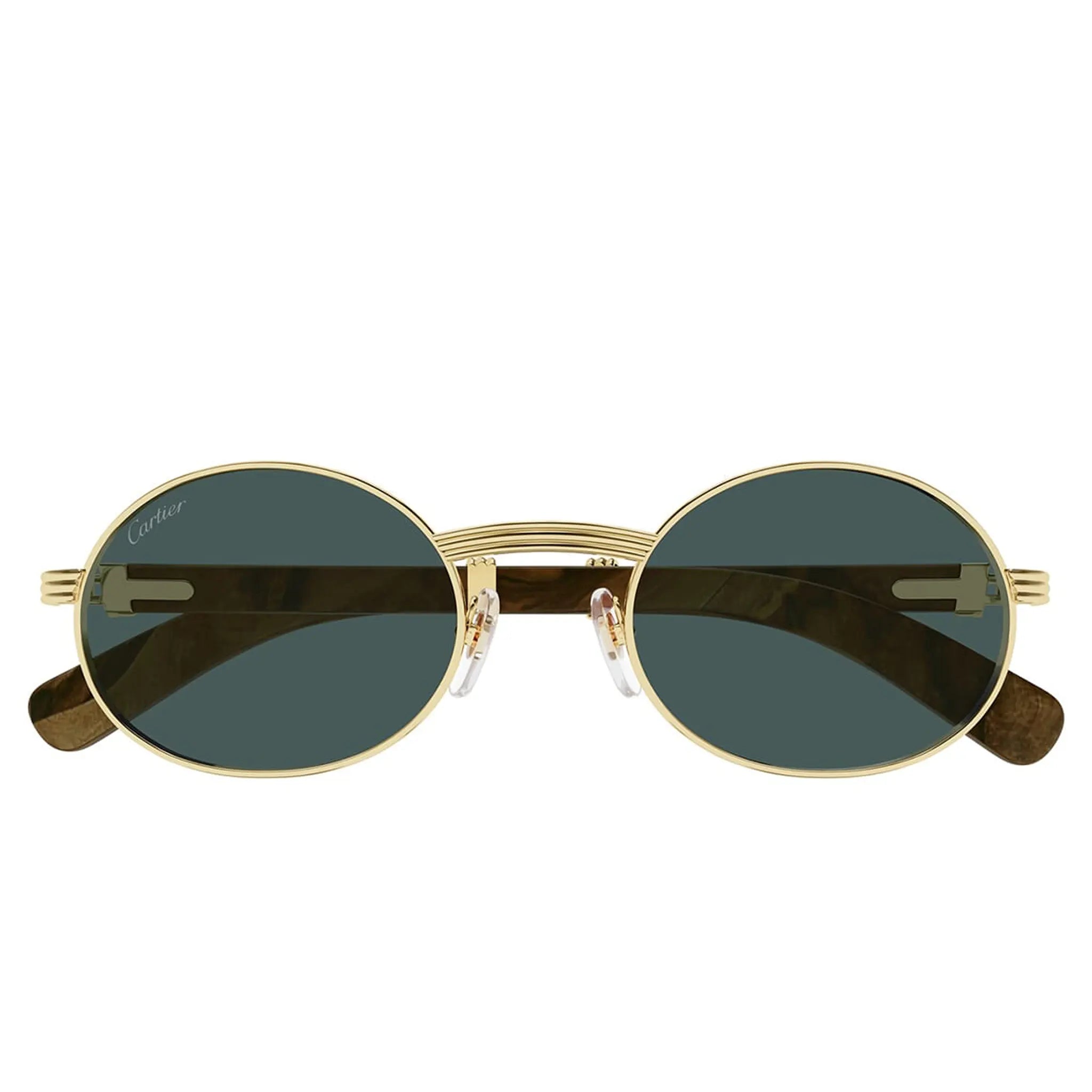 Front View of Cartier Eyewear Decor C De CT0464S-010 Buffalo Horn Green Brown Sunglasses