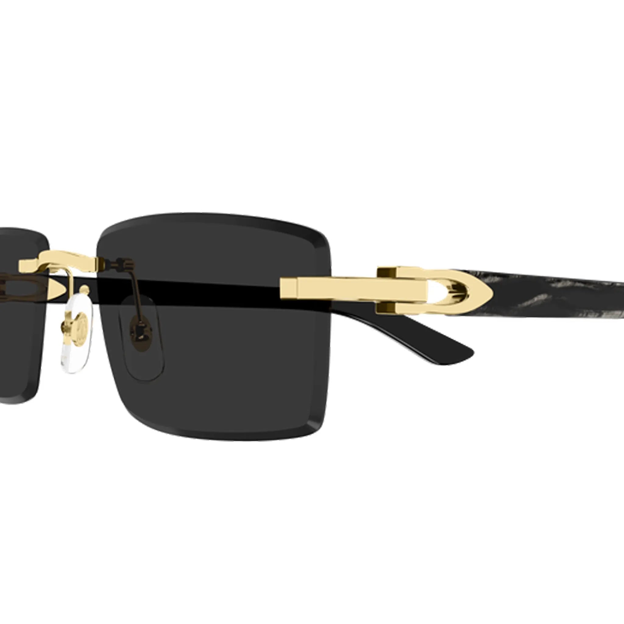 Detailed View of Cartier Eyewear Decor C De CT0582S-001 Gold Black Rimless Sunglasses