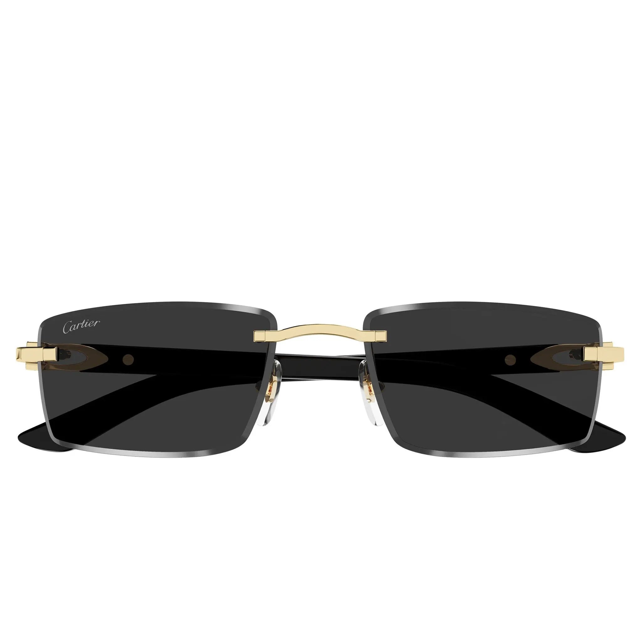 Front View of Cartier Eyewear Decor C De CT0582S-001 Gold Black Rimless Sunglasses