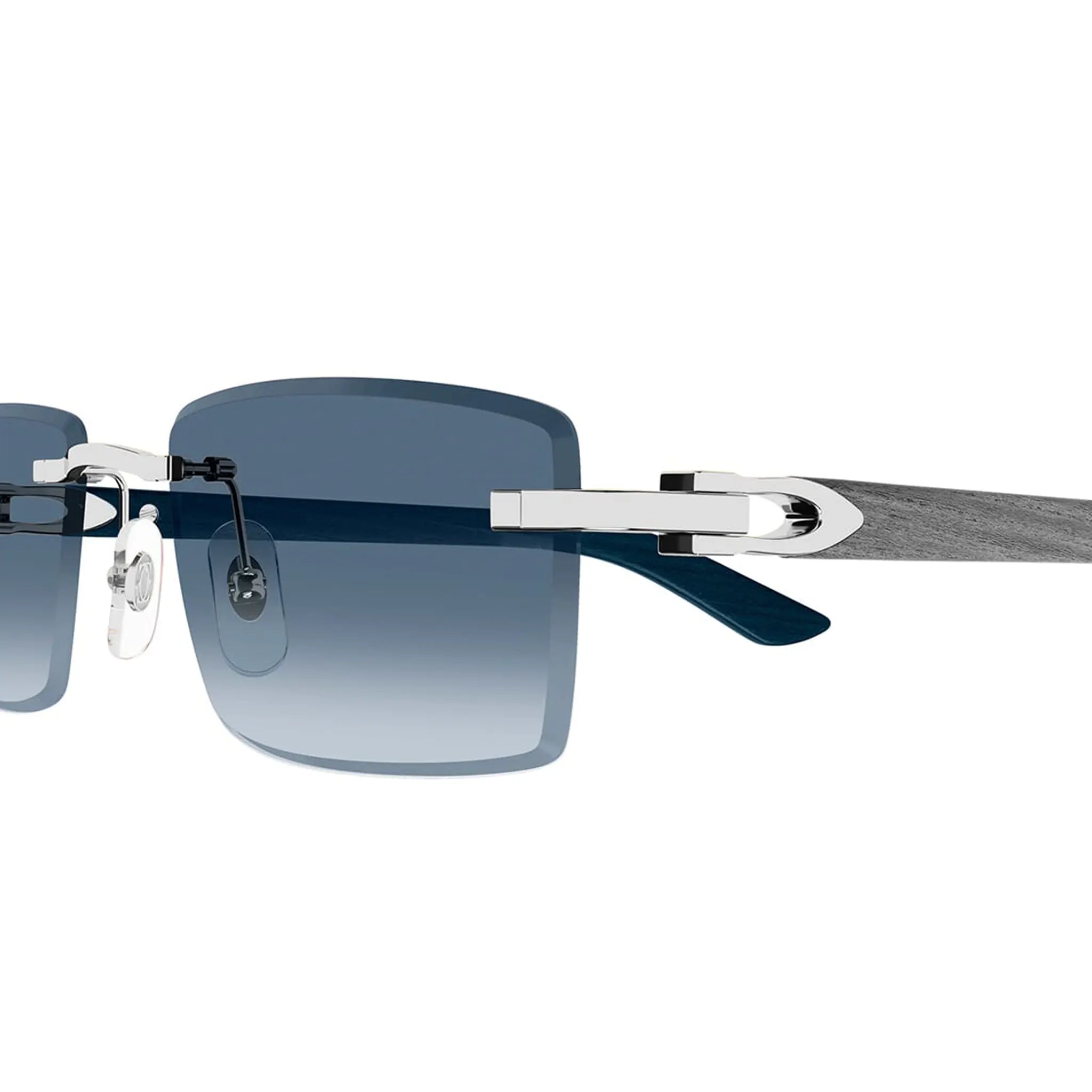 Detailed View of Cartier Eyewear Decor C De CT0582S-004 Blue Silver Rimless Sunglasses