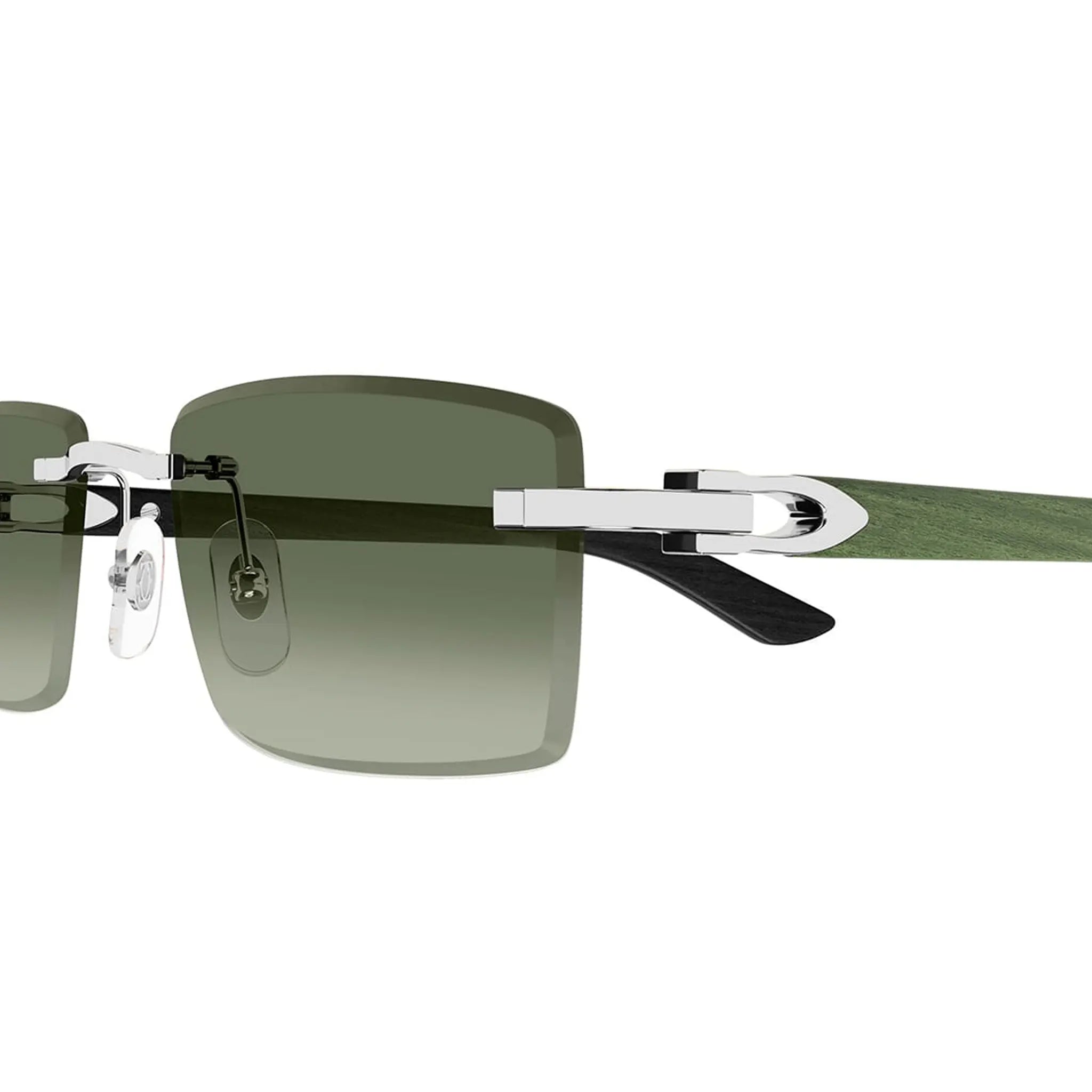 Detailed View of Cartier Eyewear Decor C De CT0582S-005 Green Rimless Sunglasses