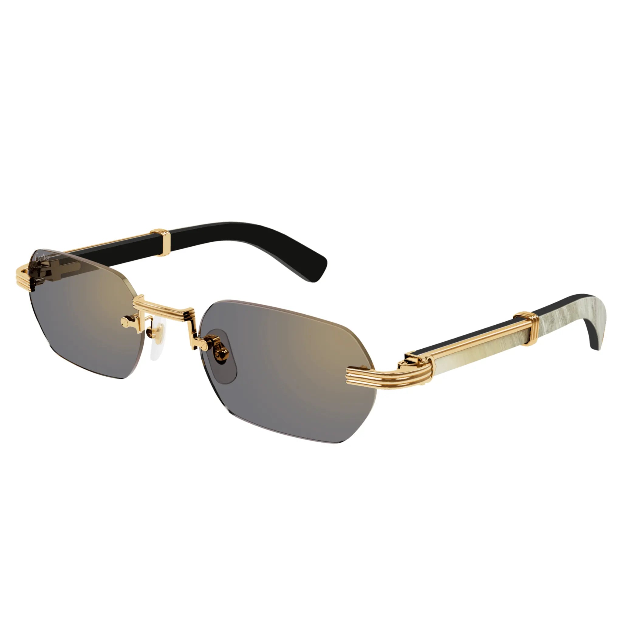 Front Side View of Cartier Eyewear Premiere CT0362S-003 Gold White Wood Rimless Sunglasses