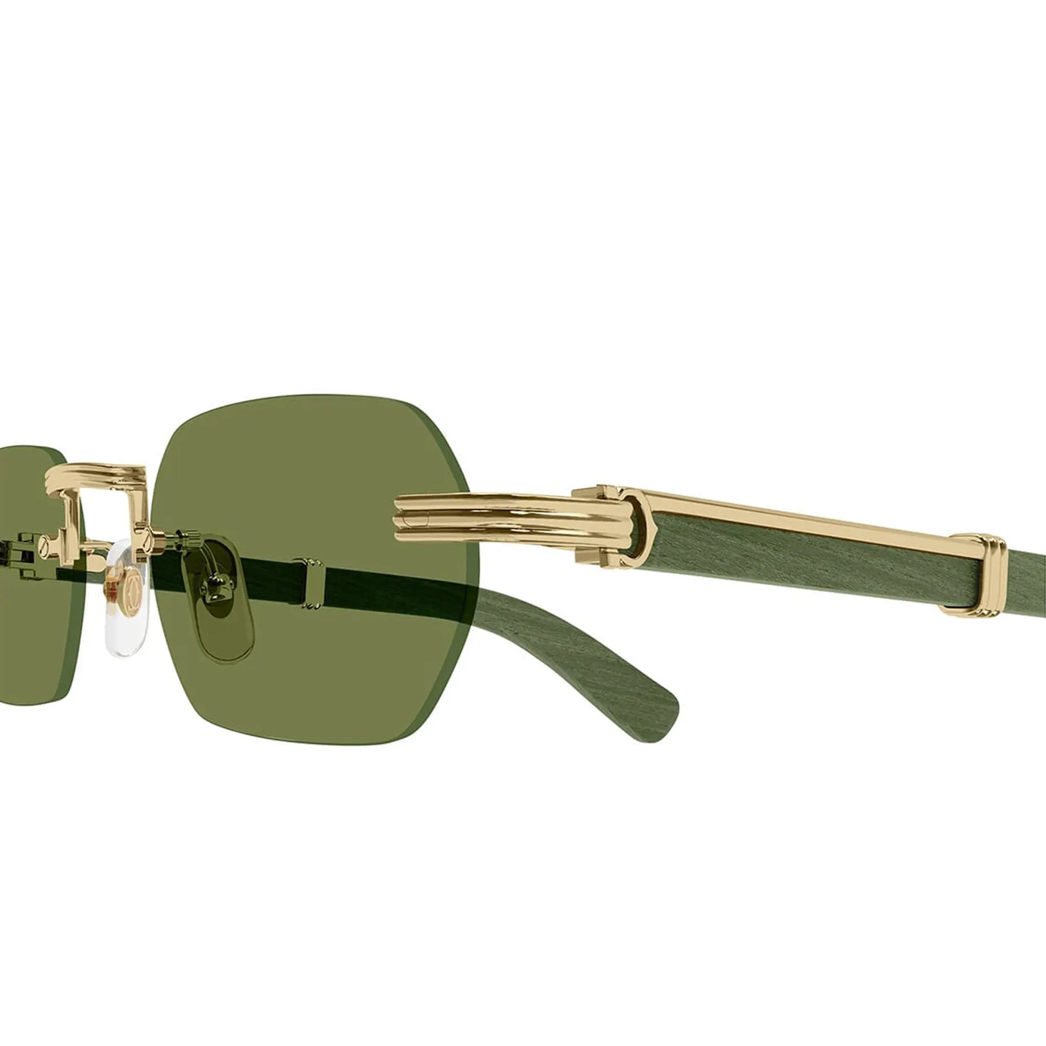 Detailed View of Cartier Eyewear Premiere CT0362S-006 Gold Green Wood Rimless Sunglasses