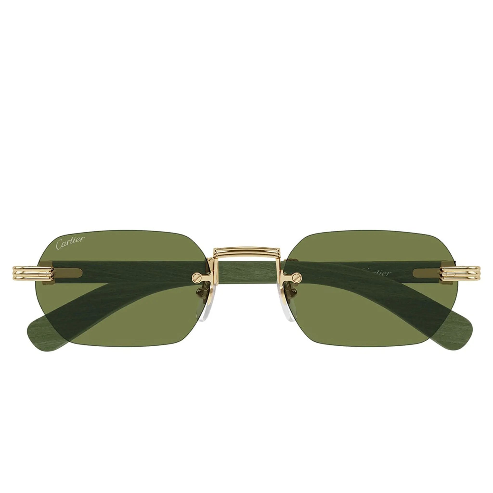 Front View of Cartier Eyewear Premiere CT0362S-006 Gold Green Wood Rimless Sunglasses
