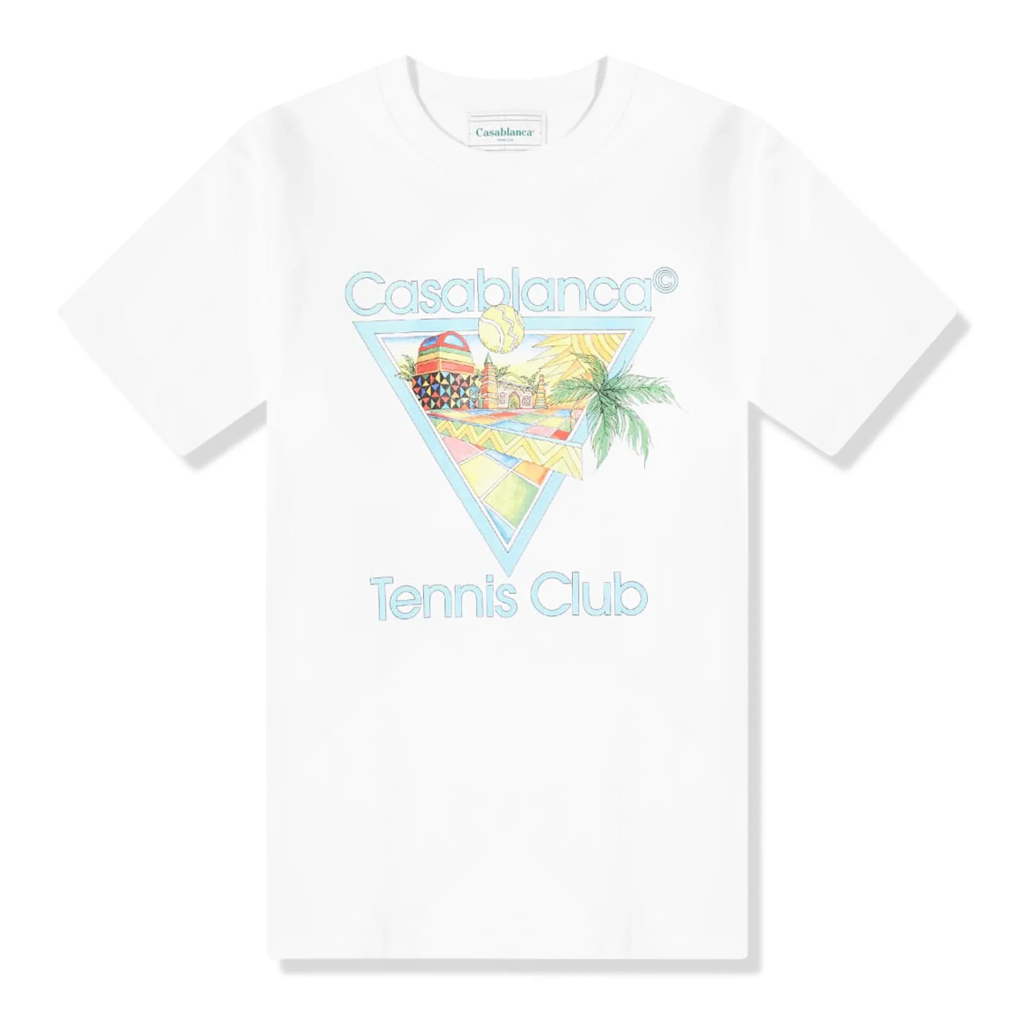 Front view of Casablanca Afro Cubism Tennis Club White T Shirt MS24-JTS-001-05