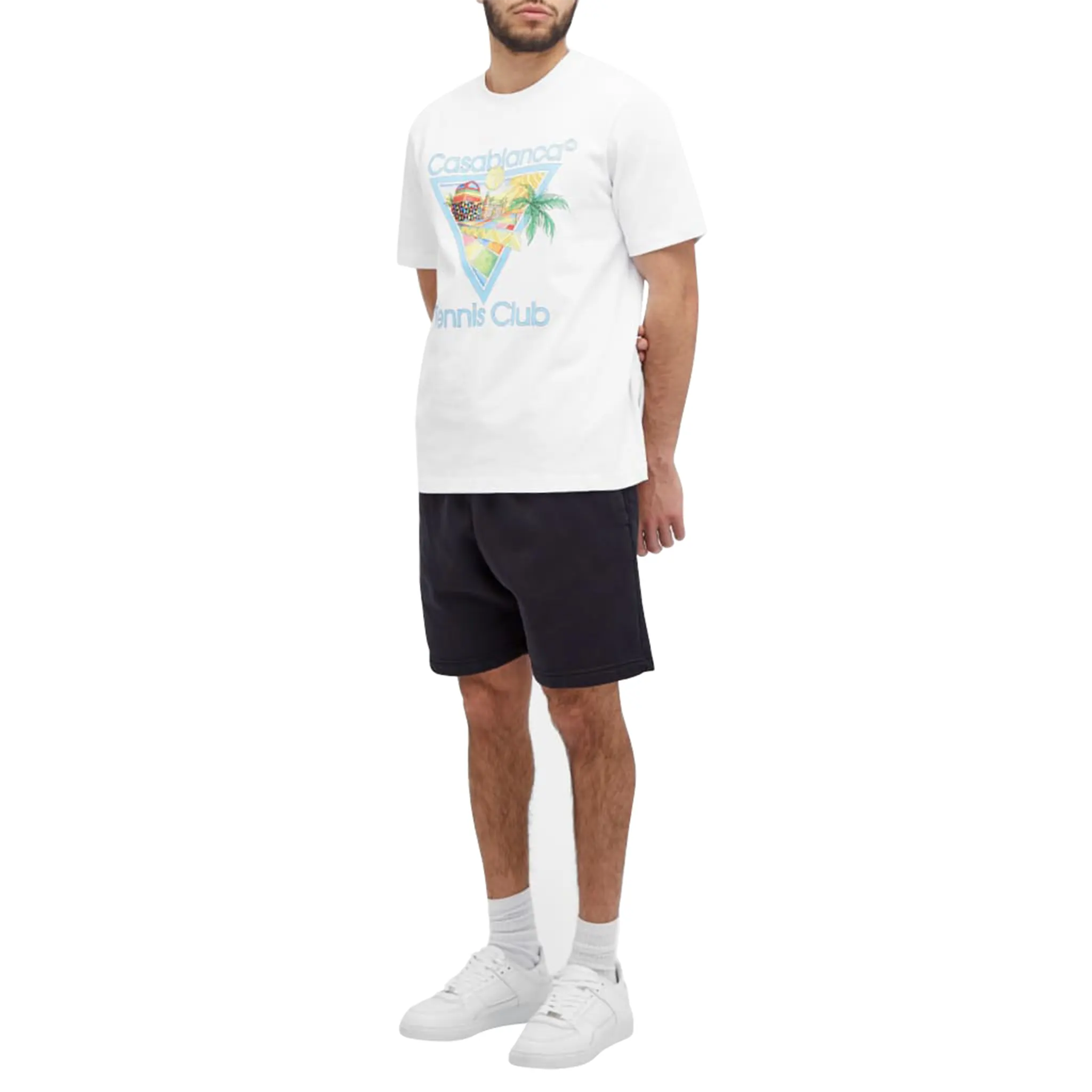 Model view of Casablanca Afro Cubism Tennis Club White T Shirt MS24-JTS-001-05