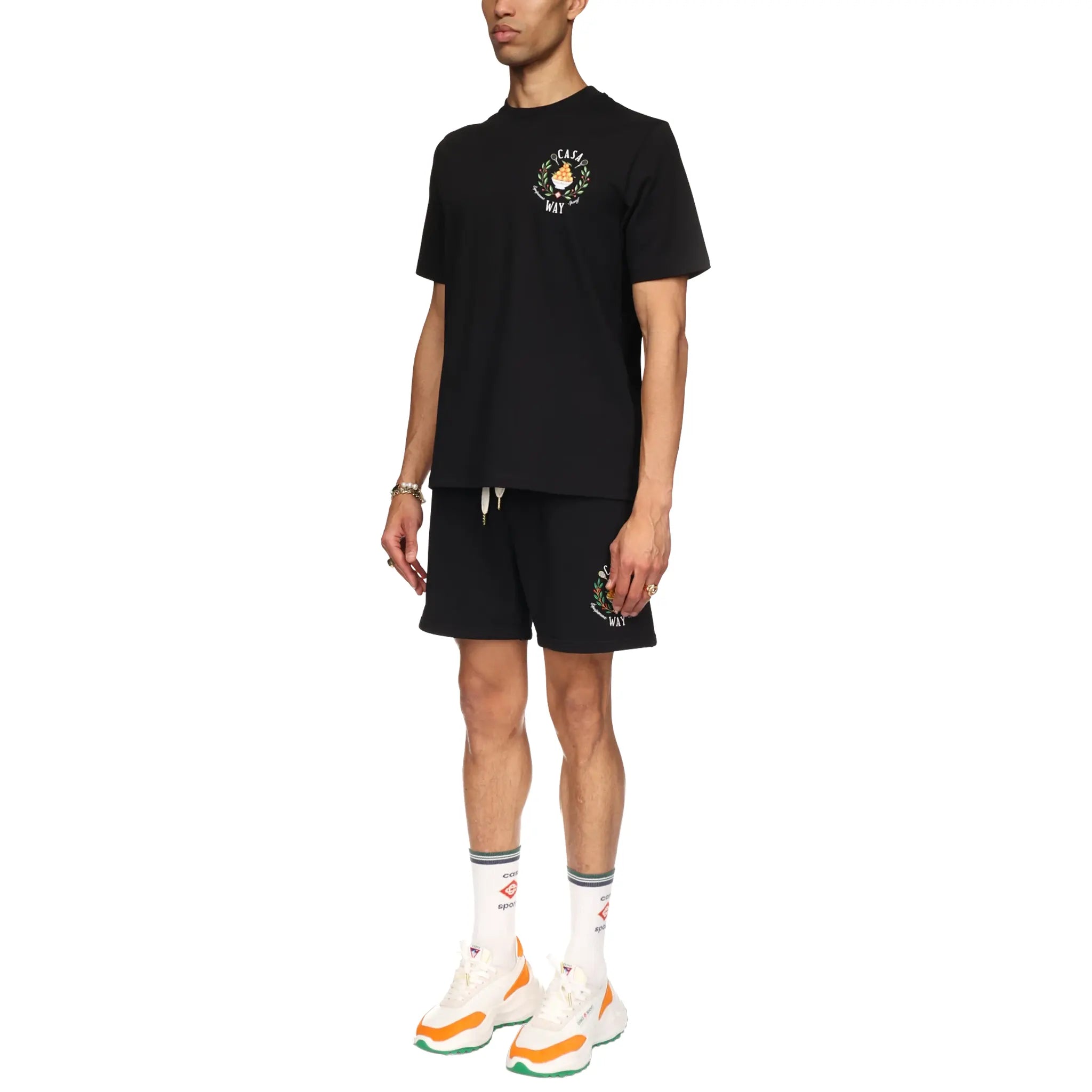 Front Side View of Casablanca Casa Way Black Shorts MPS24-JTR-003-04