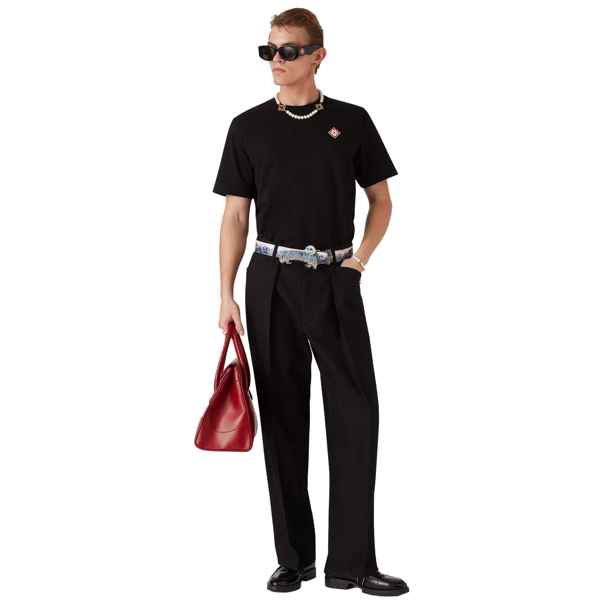 Front View of Casablanca Diamond Logo Black T Shirt