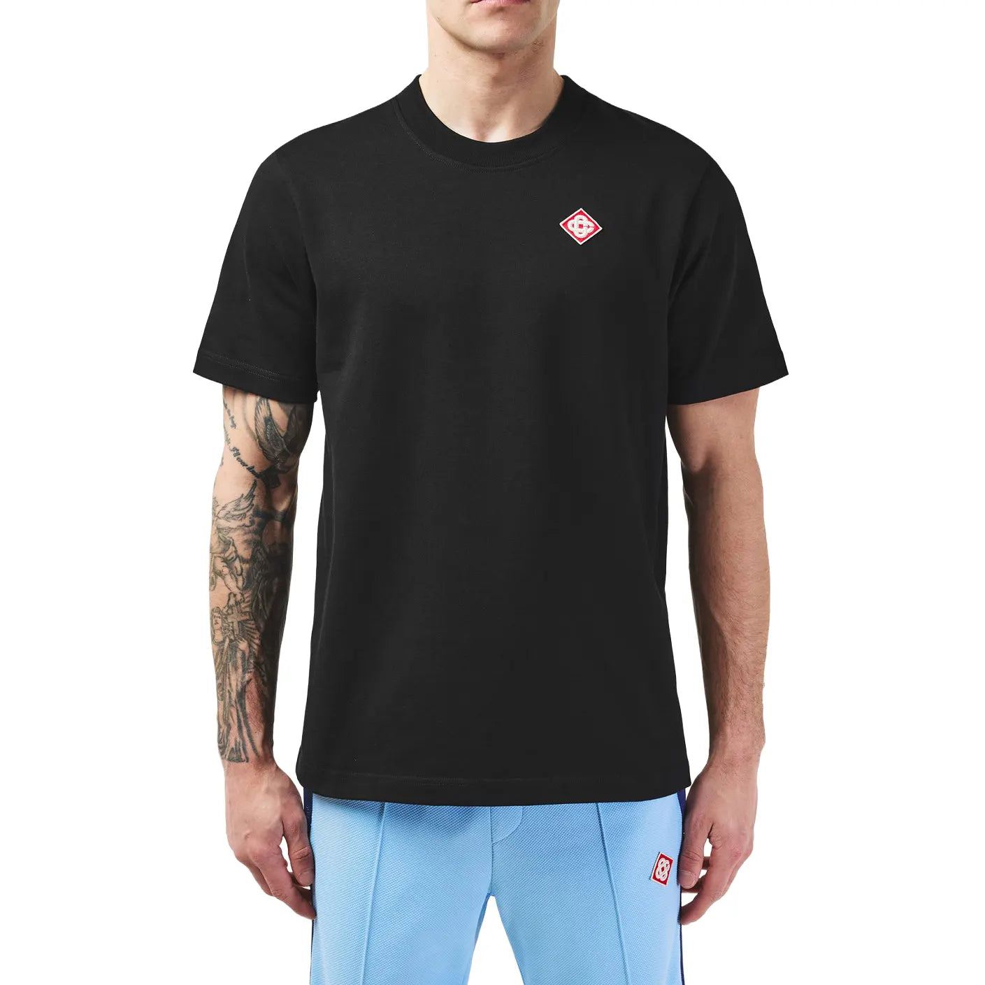 Model Front View of Casablanca Diamond Logo Black T Shirt MS25-JTS-001-14