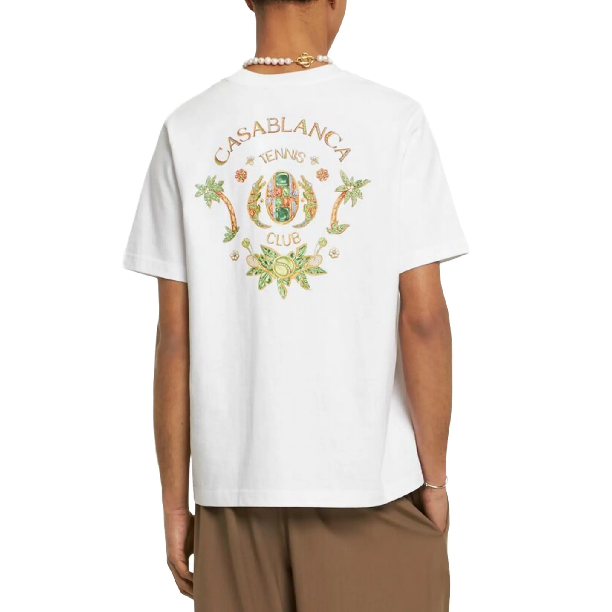 Back View of Casablanca Joyaux D'Afrique Tennis Club White T-Shirt MS24-JTS-001-05