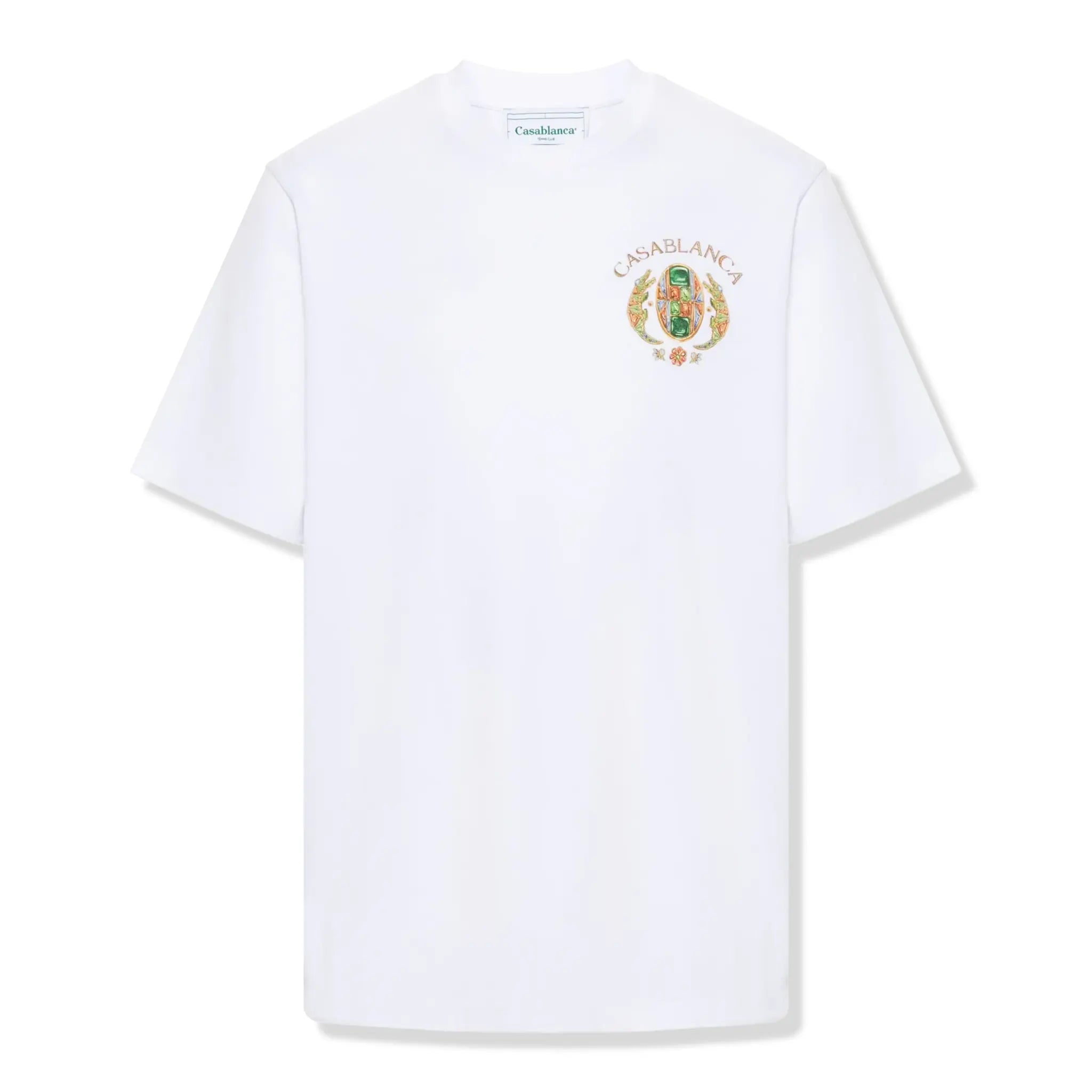 Front View of Casablanca Joyaux D'Afrique Tennis Club White T-Shirt MS24-JTS-001-05