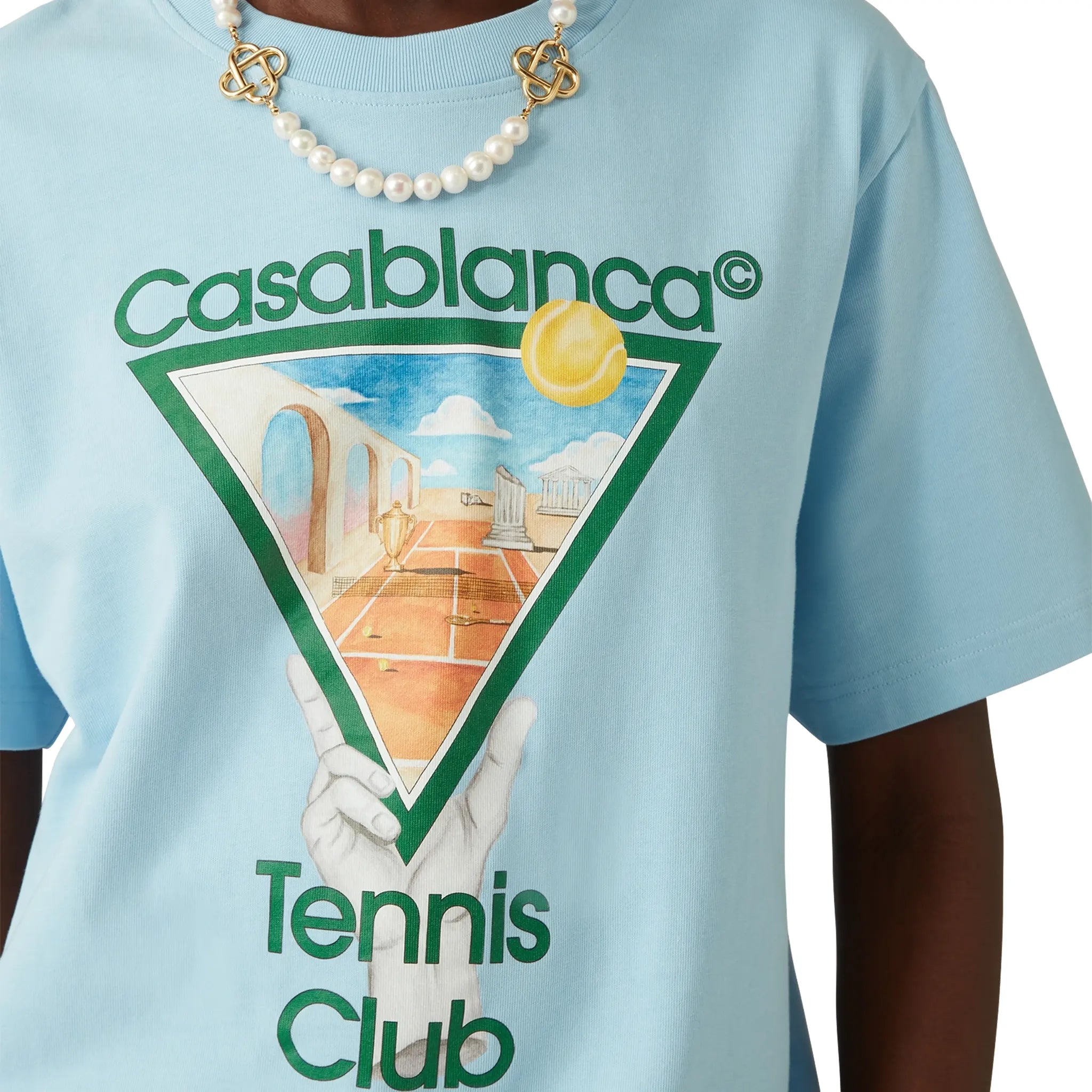 Detailed View of Casablanca Metaphysical Tennis Icon Blue T-Shirt MS25-JTS-001-14