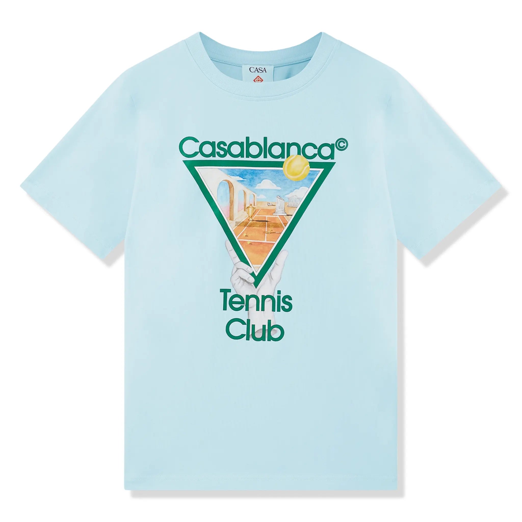 Front View of Casablanca Metaphysical Tennis Icon Blue T-Shirt MS25-JTS-001-14
