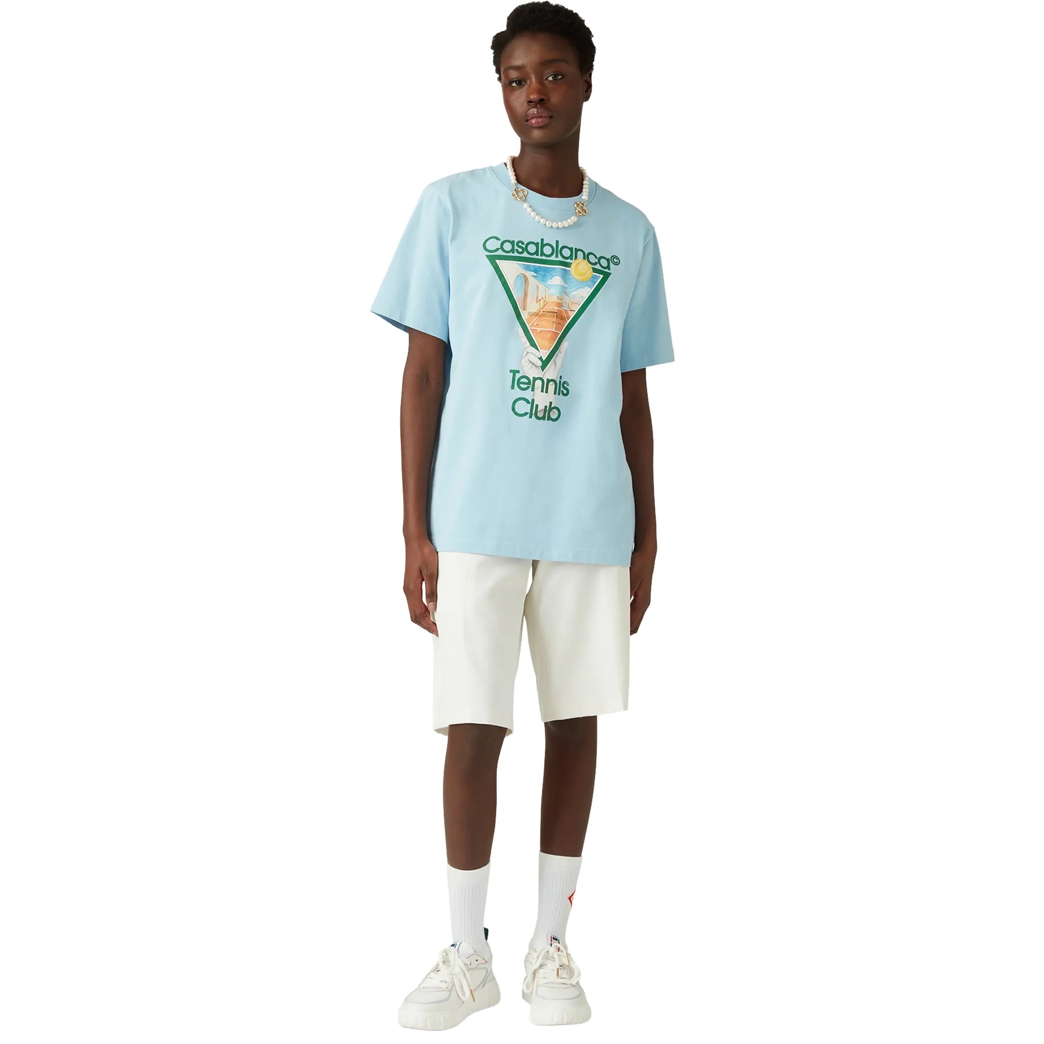 Front View of Casablanca Metaphysical Tennis Icon Blue T-Shirt MS25-JTS-001-14