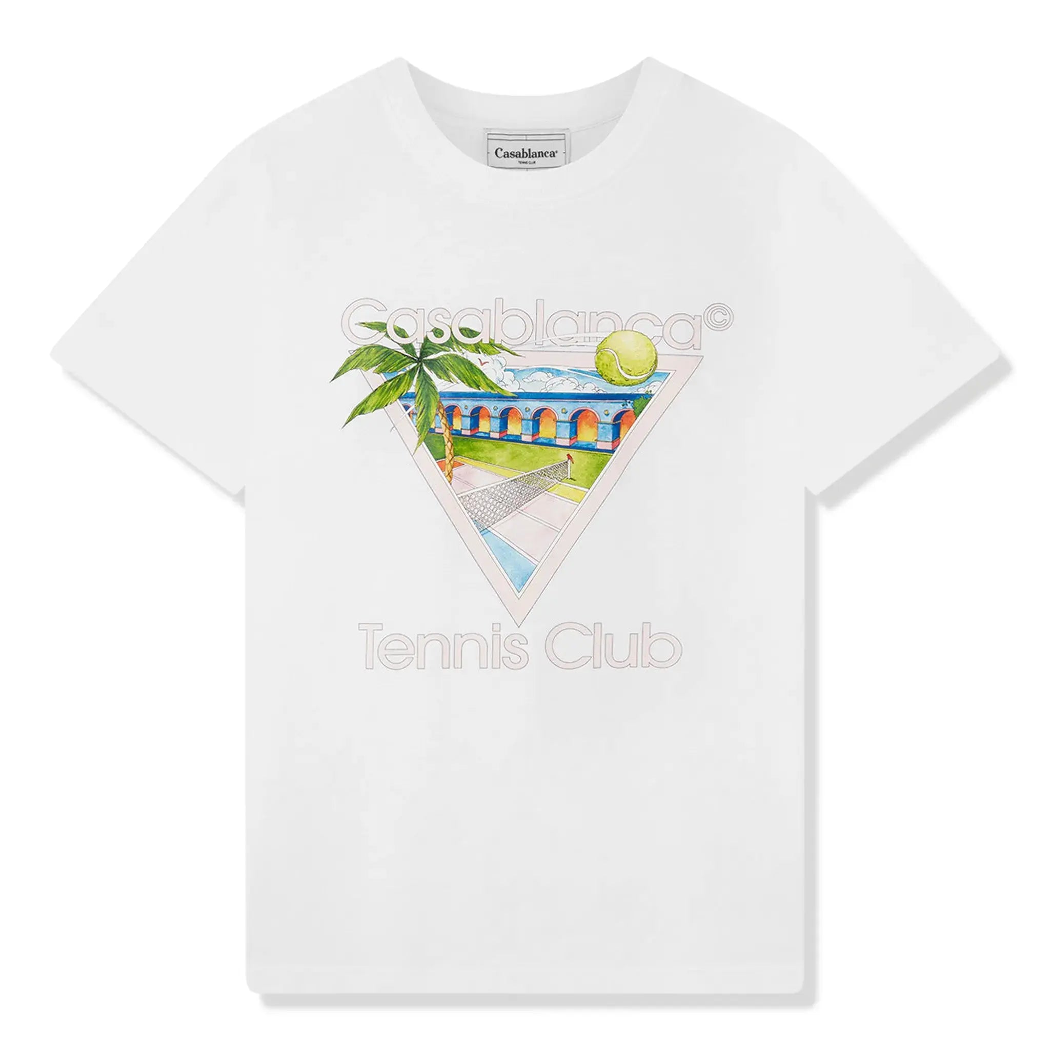 Front view of Casablanca Tennis Club Icon White T Shirt MPS24-JTS-001-01