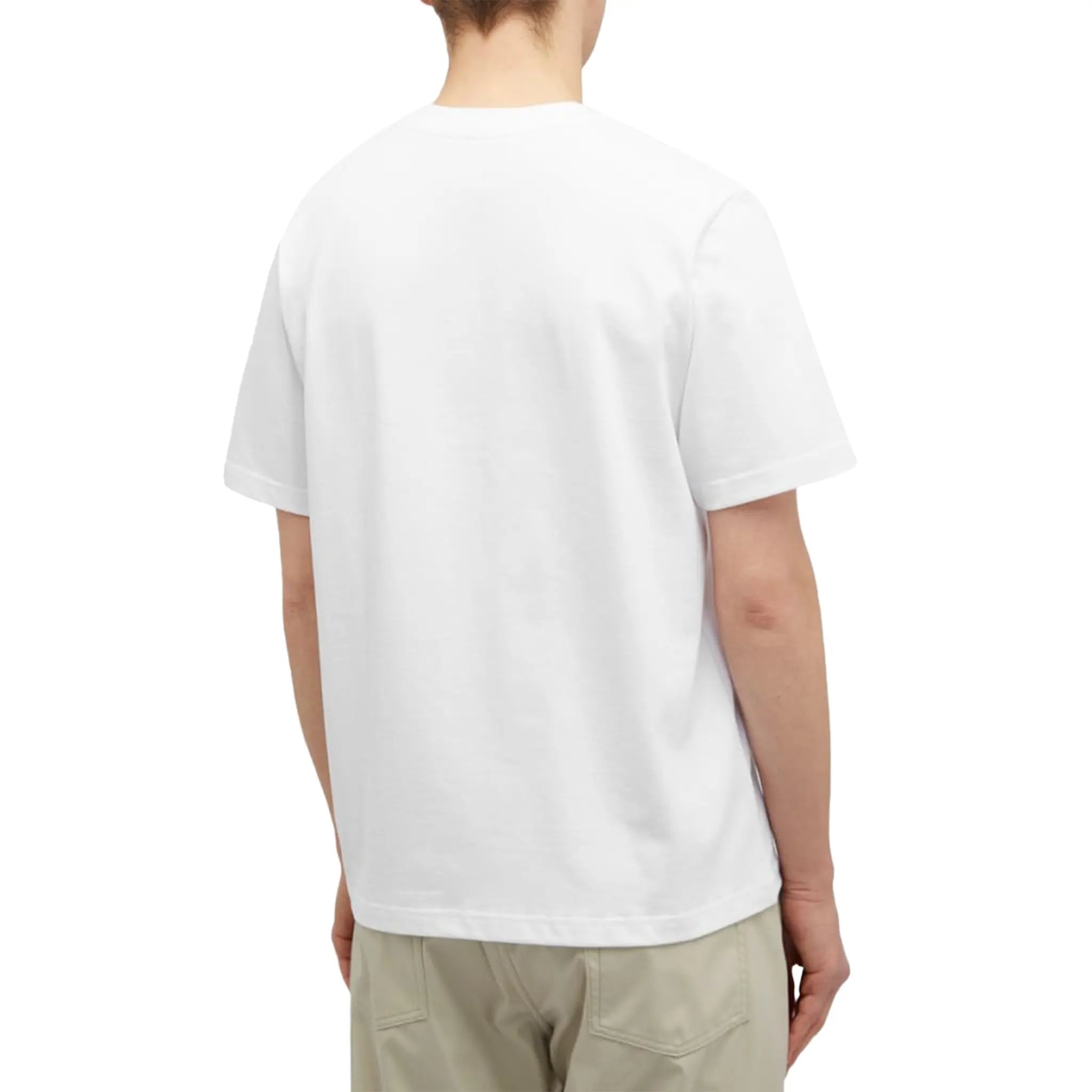 Model back view of Casablanca Tennis Club Icon White T Shirt MPS24-JTS-001-01