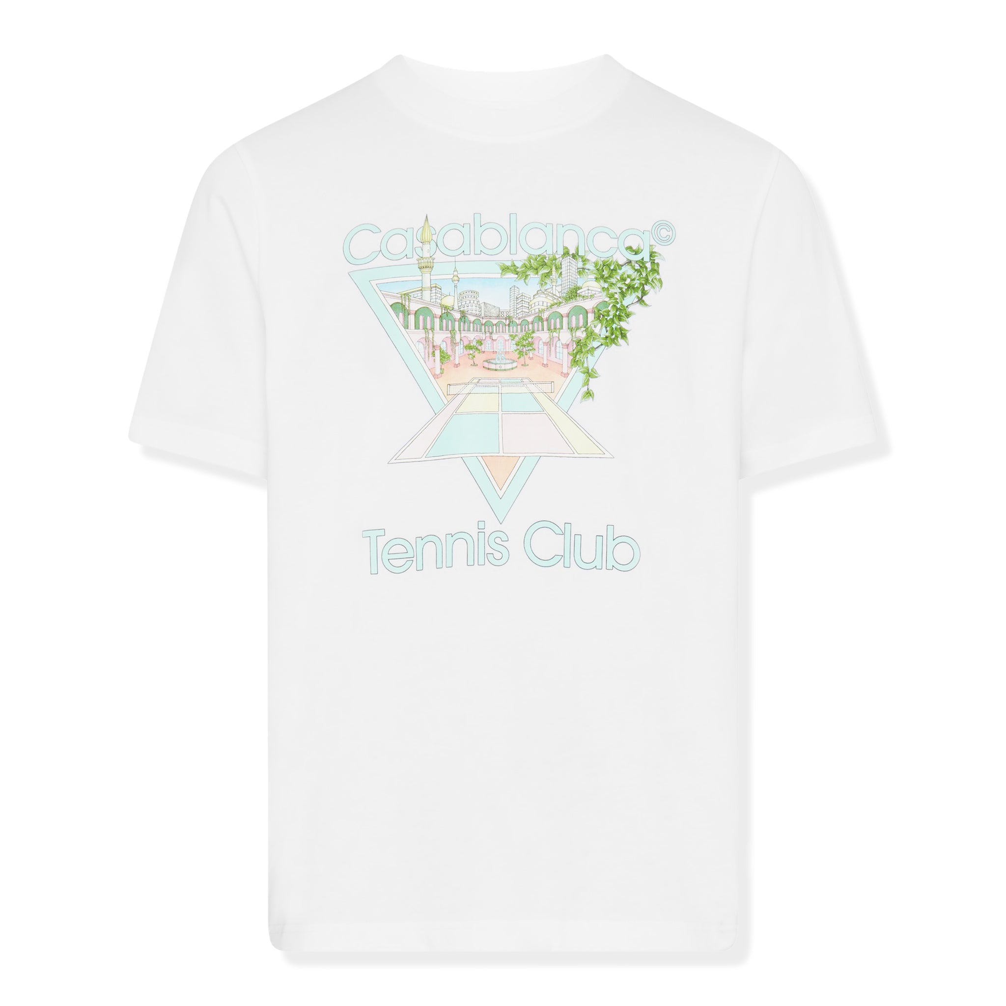 front view of Casablanca Tennis Club Printed T Shirt White Pastelle MF23-JTS-001-13 