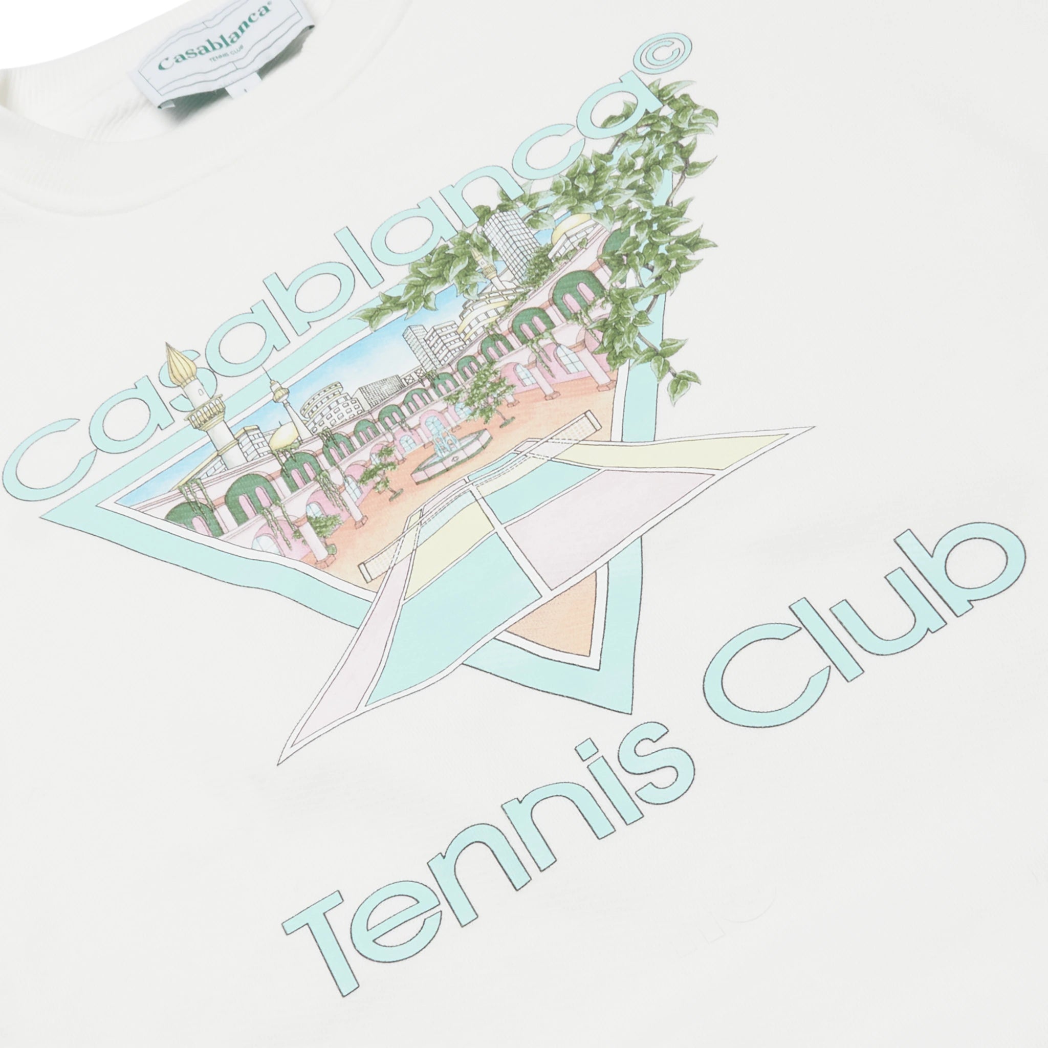 Front logo view of Casablanca Tennis Club Printed White Pastelle Sweatshirt MF23-JTP-001-09