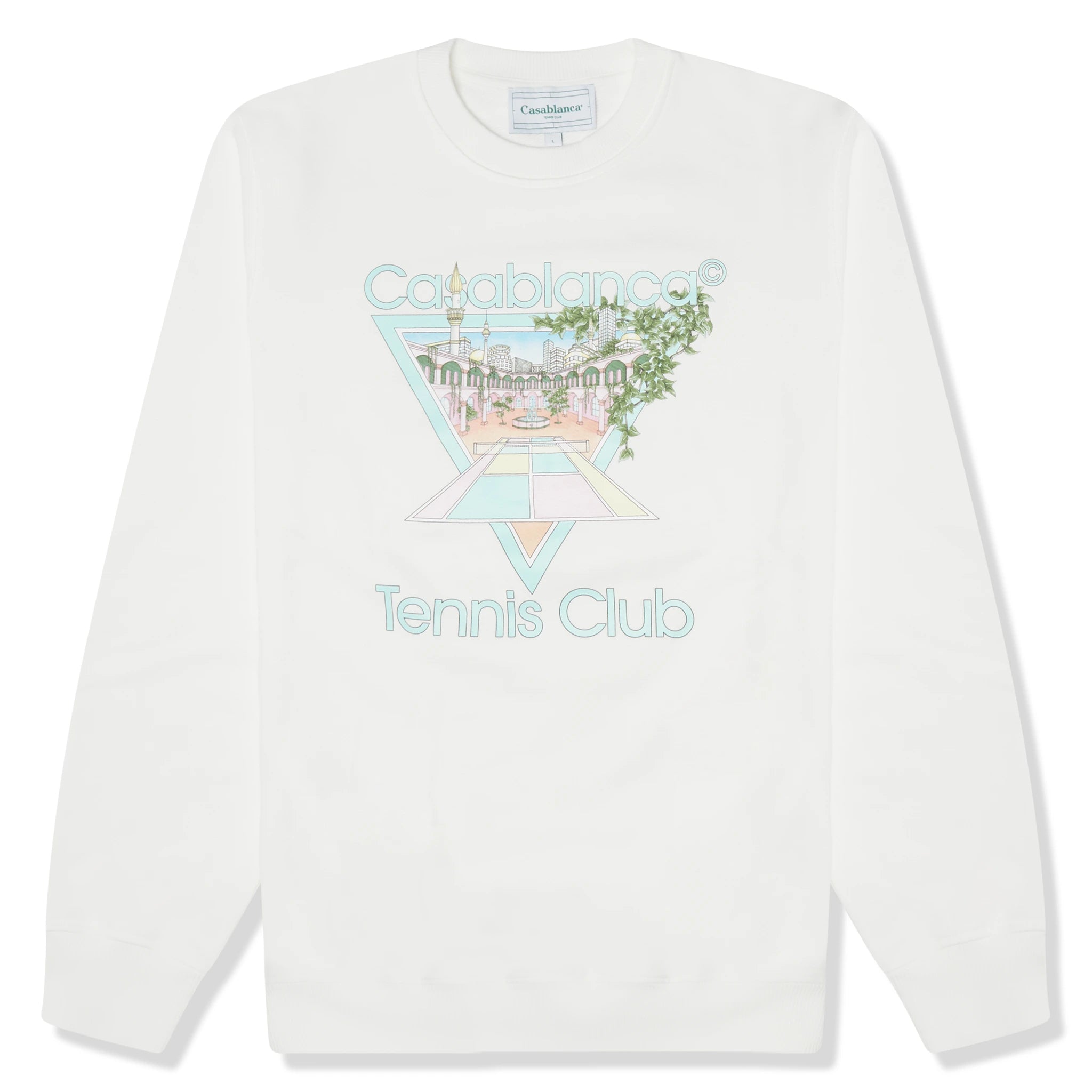 Front view of Casablanca Tennis Club Printed White Pastelle Sweatshirt MF23-JTP-001-09