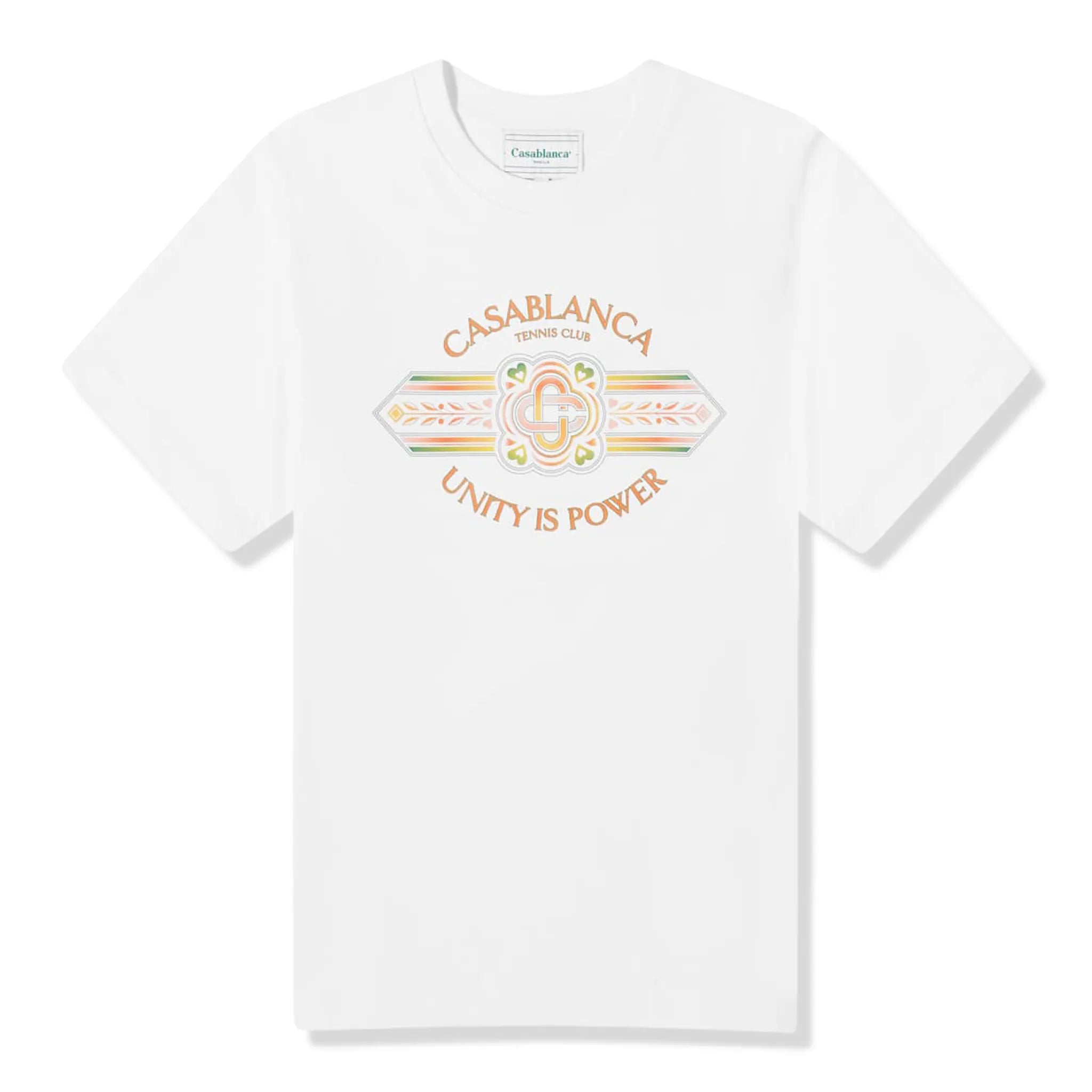 Front view of Casablanca Unity Is Power White T Shirt MS24-JTS-001-12
