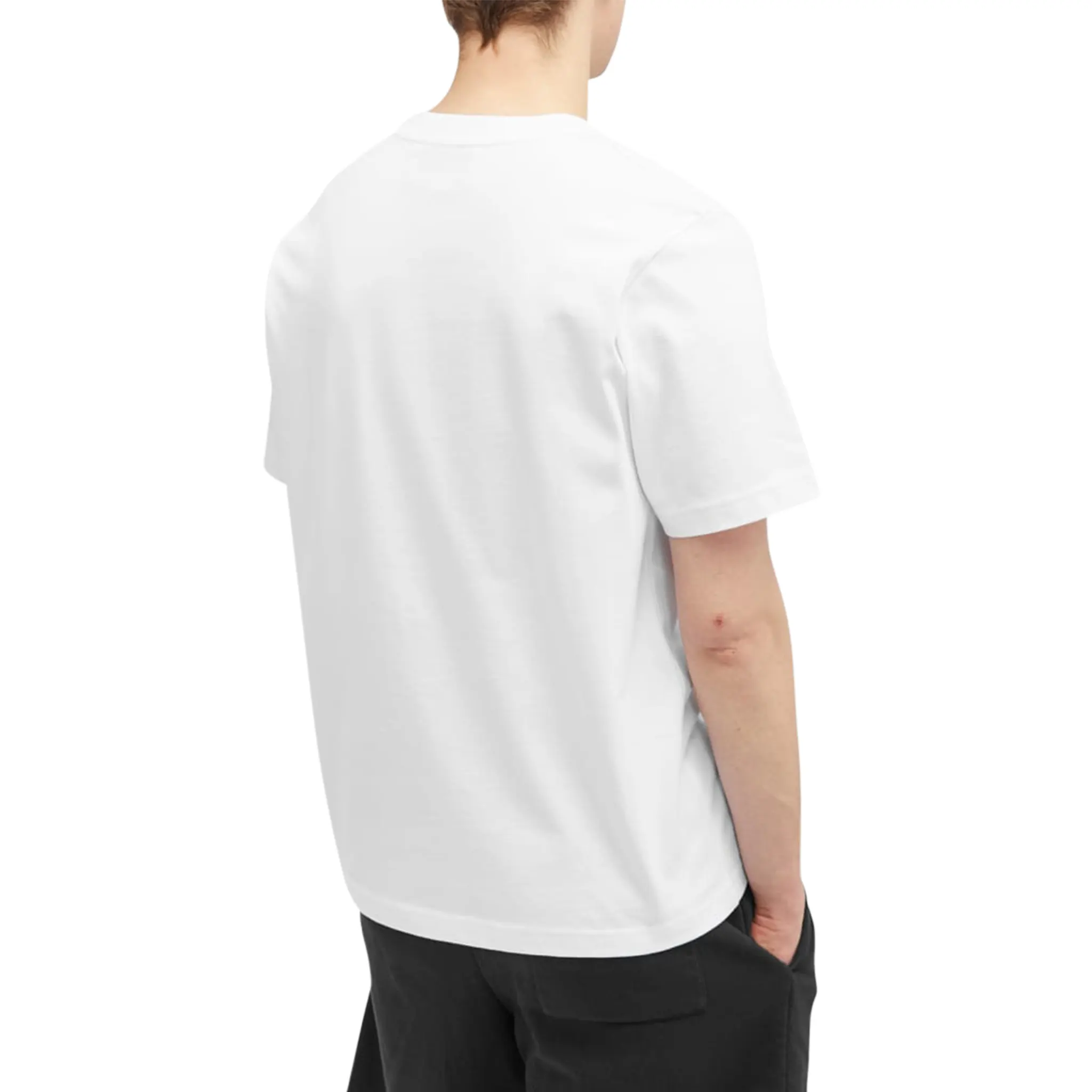 Model back view of Casablanca Unity Is Power White T Shirt MS24-JTS-001-12