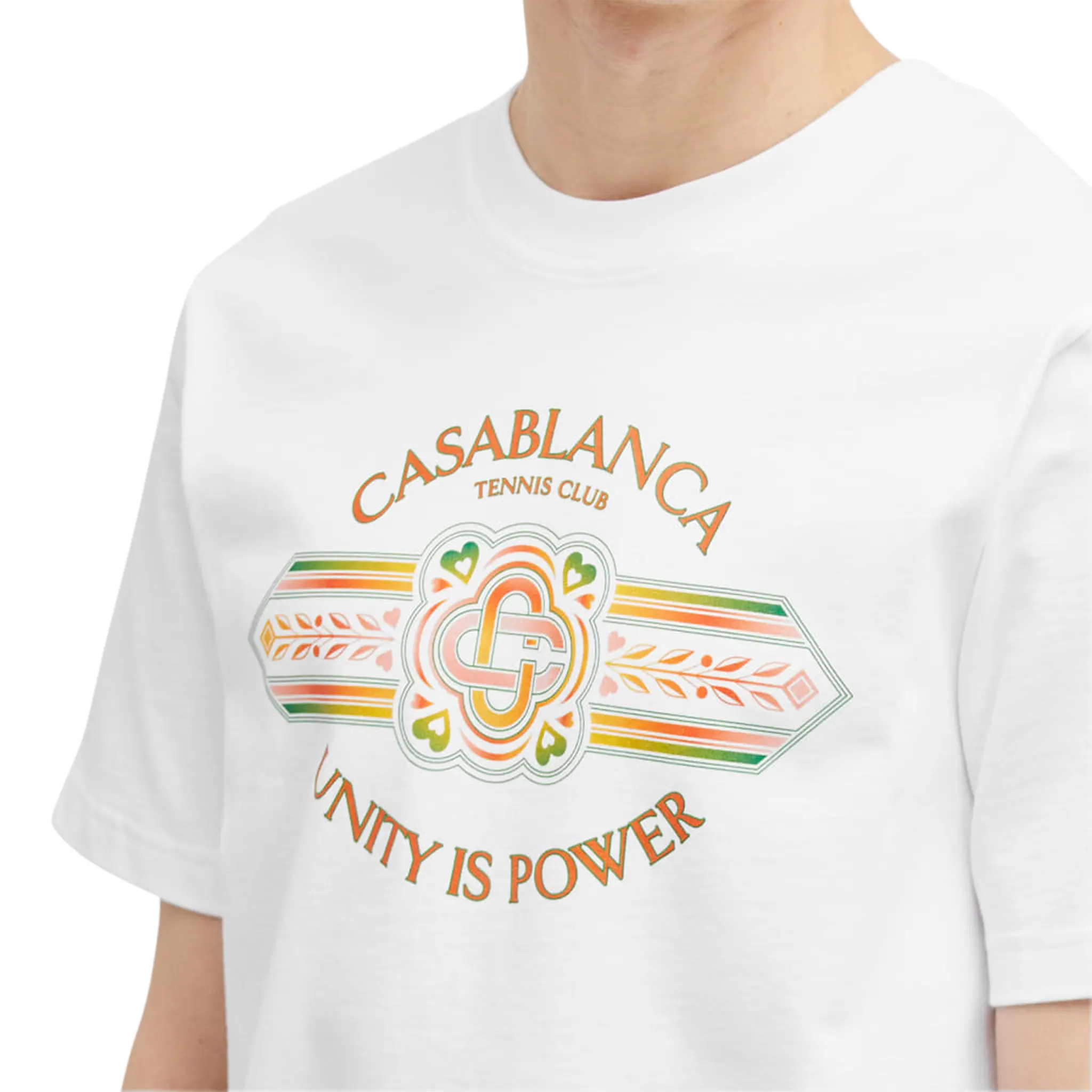 Detail view of Casablanca Unity Is Power White T Shirt MS24-JTS-001-12
