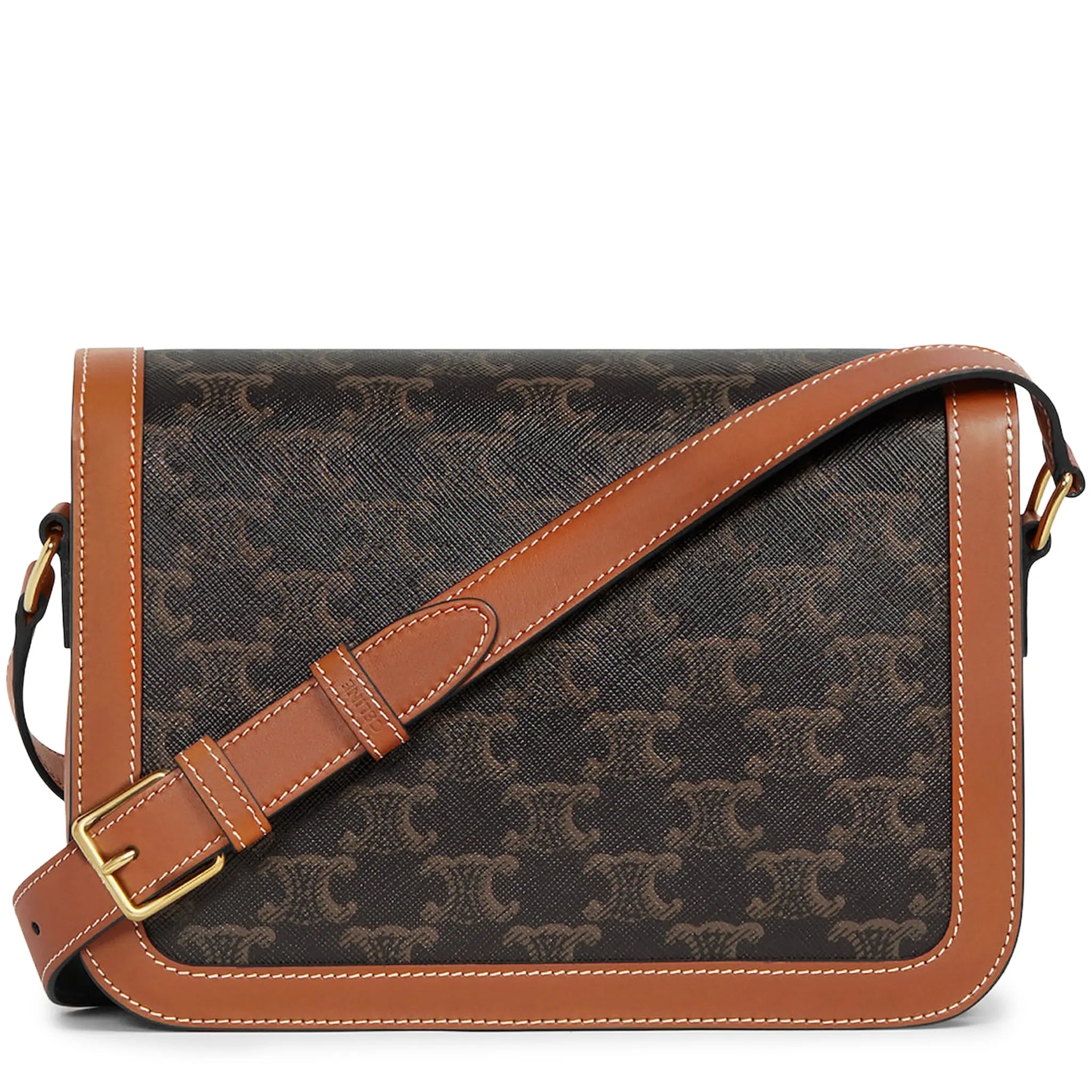 Back View of Celine Classique Triomphe Canvas and Calfskin Tan Shoulder Bag 191242BZ4_04LU