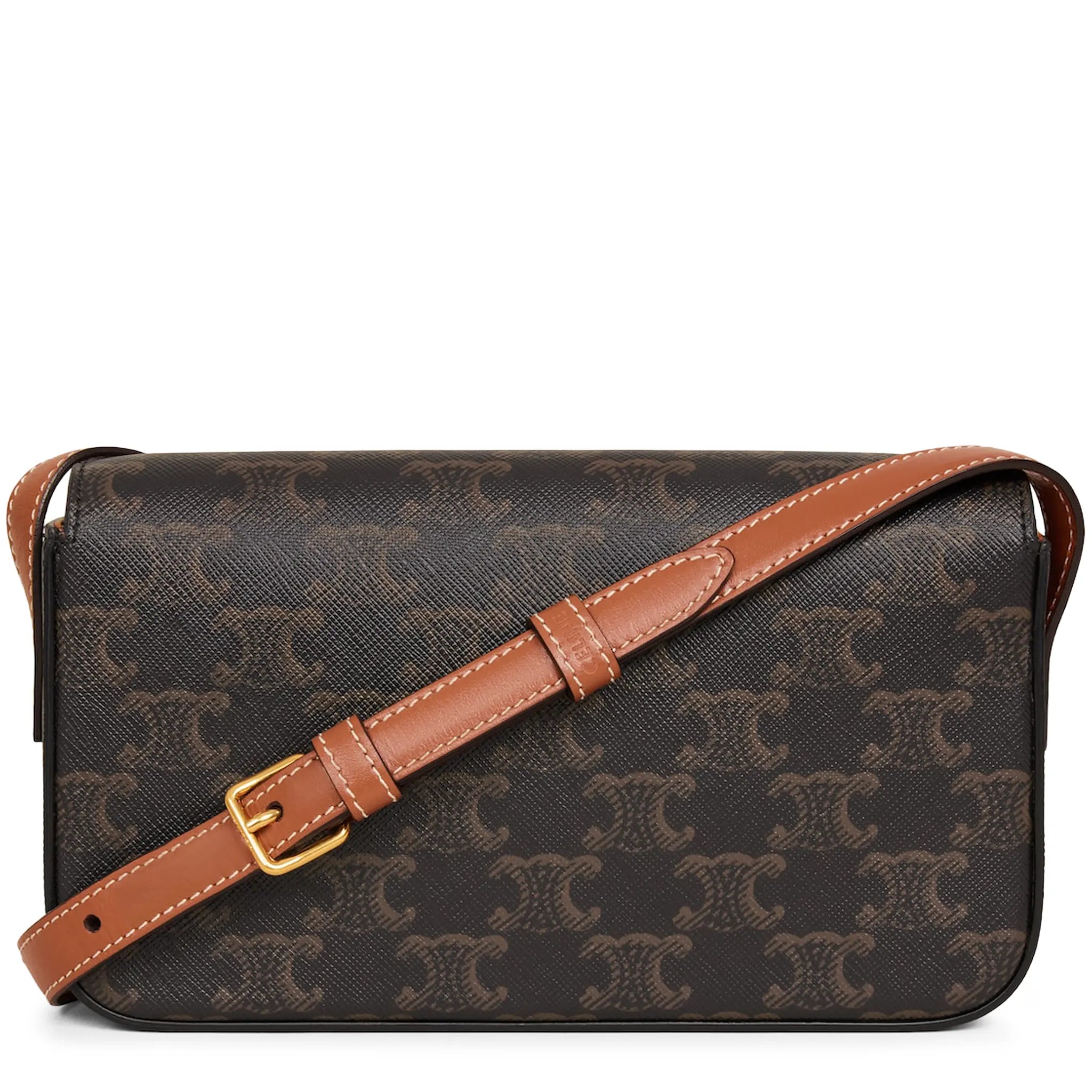 Back View of Celine Claude Triomphe Canvas and Calfskin Tan Shoulder Bag 194142CUZ_04LU